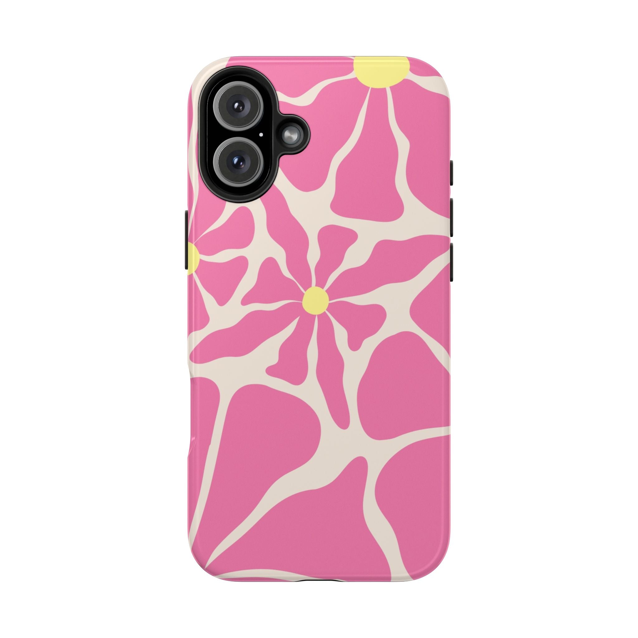 Pink Retro Floral Tough Phone Case — Durable Protective iPhone Cover
