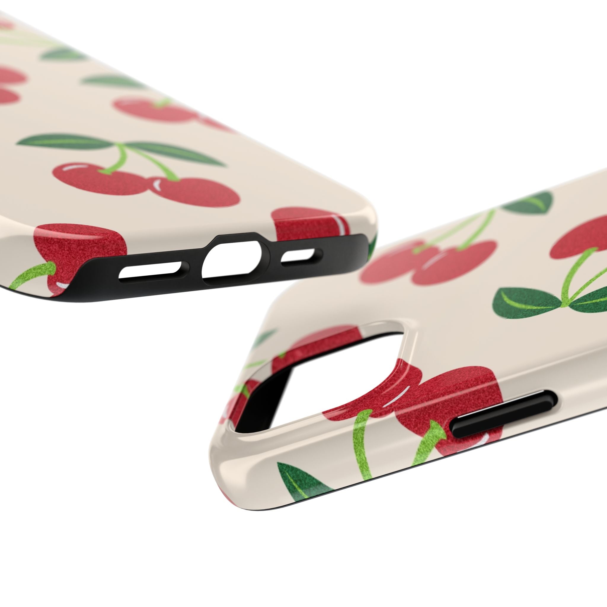 Cherry Pattern Tough Phone Case — Retro Red Cherries on Cream Protective Cover