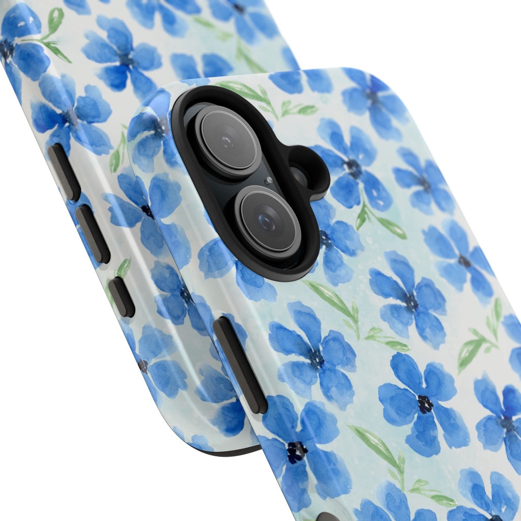Blue Watercolor Floral Tough Phone Case — Durable Floral Phone Cover