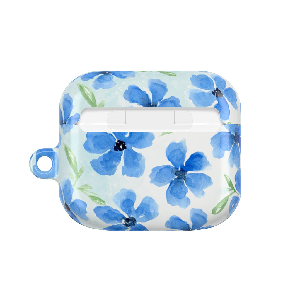 Blue Watercolor Floral AirPod Case — Protective Silicone Cover with Hand-Painted Flowers