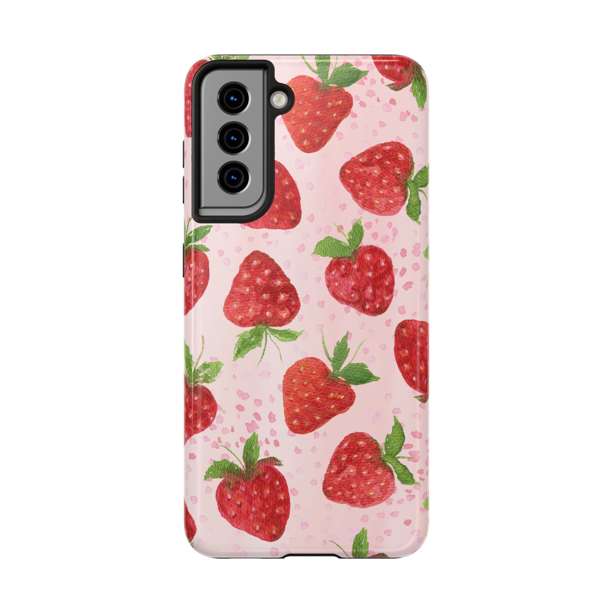Strawberry Pattern Tough Phone Case — Pink Cute Fruit Protective Cover