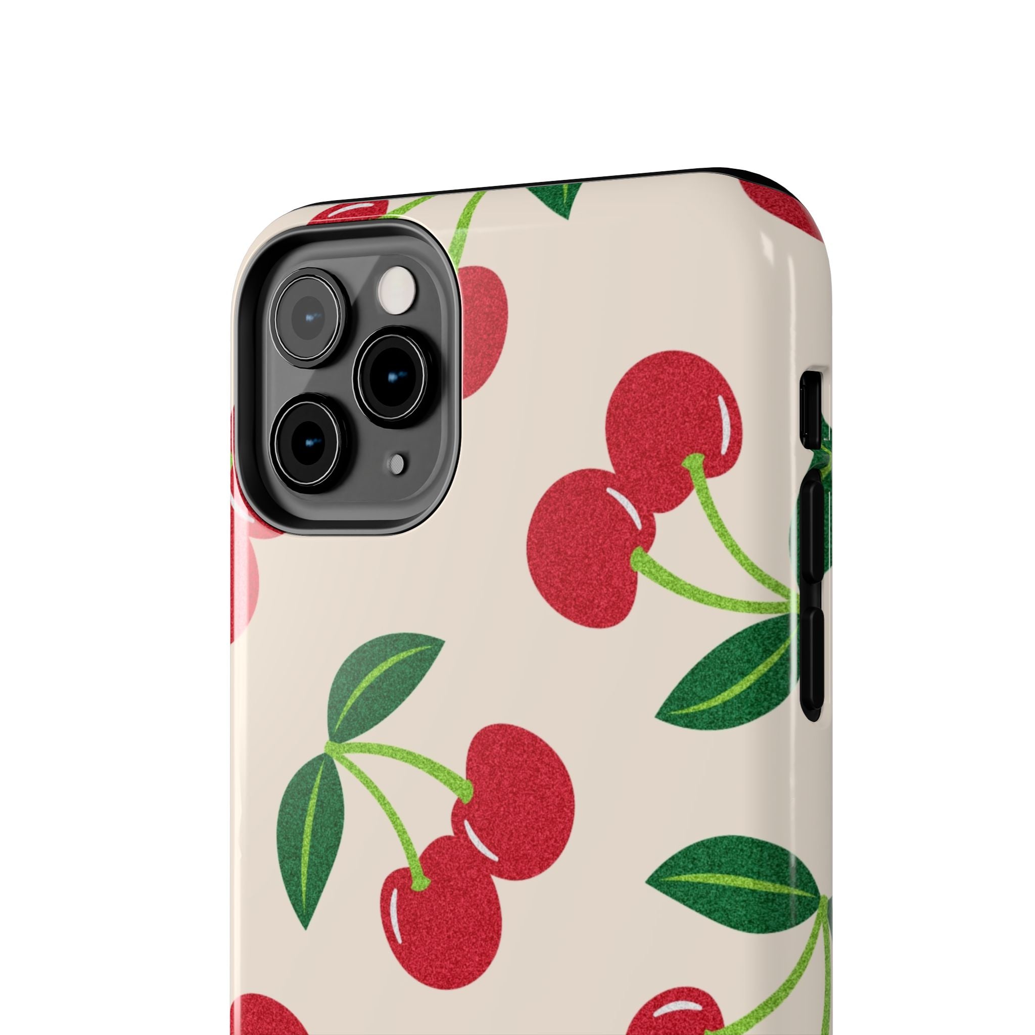Cherry Pattern Tough Phone Case — Retro Red Cherries on Cream Protective Cover