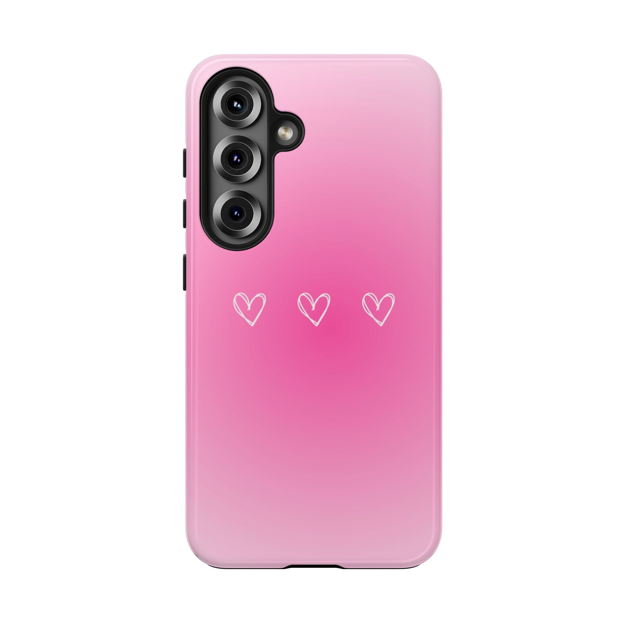 Pink Gradient Tough Phone Case with Three Hand-Drawn Hearts