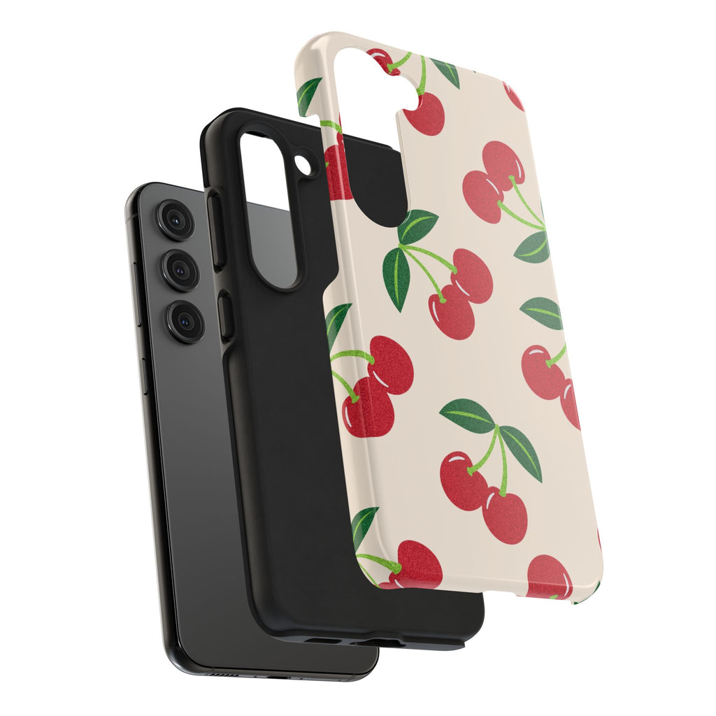 Cherry Pattern Tough Phone Case — Retro Red Cherries on Cream Protective Cover
