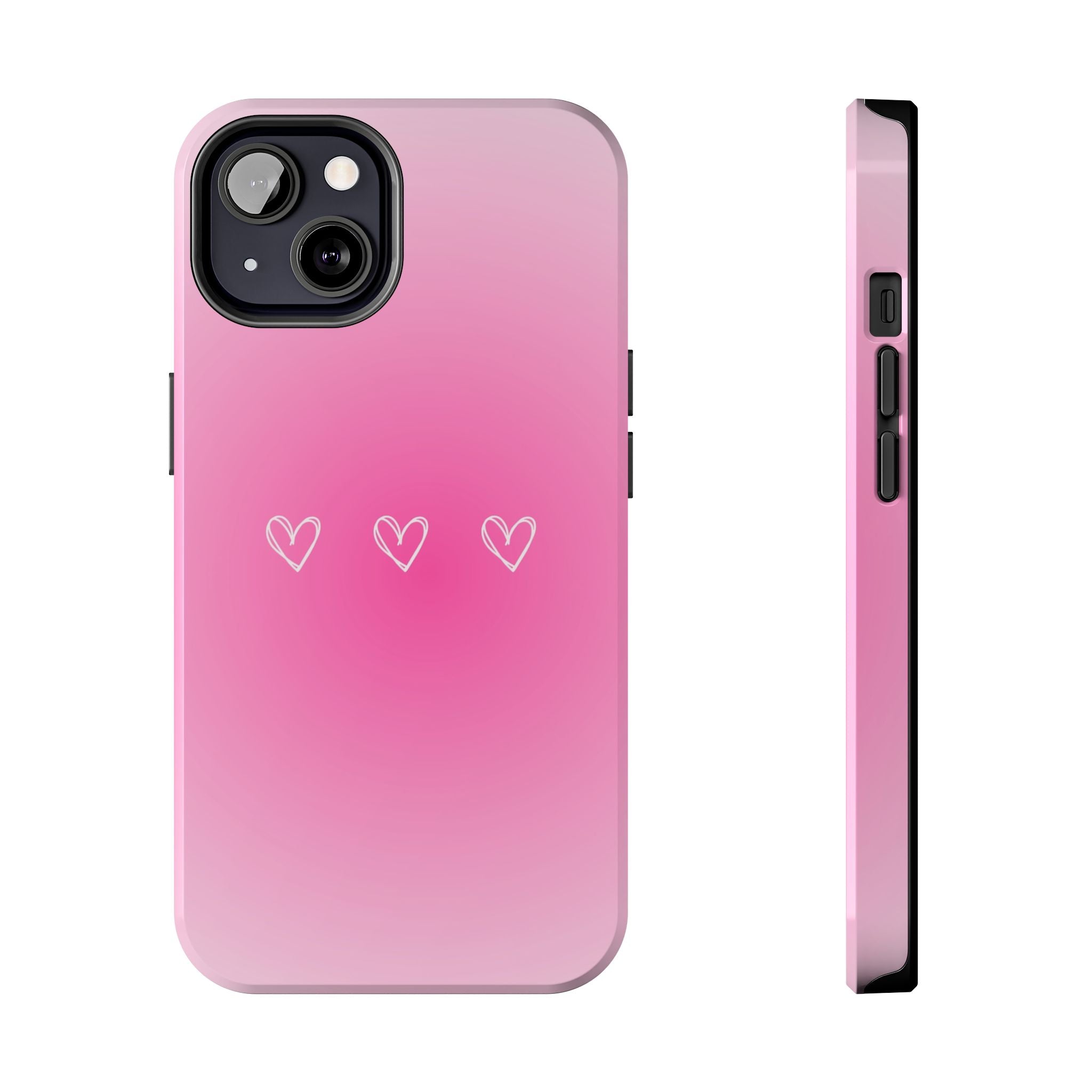 Pink Gradient Tough Phone Case with Three Hand-Drawn Hearts
