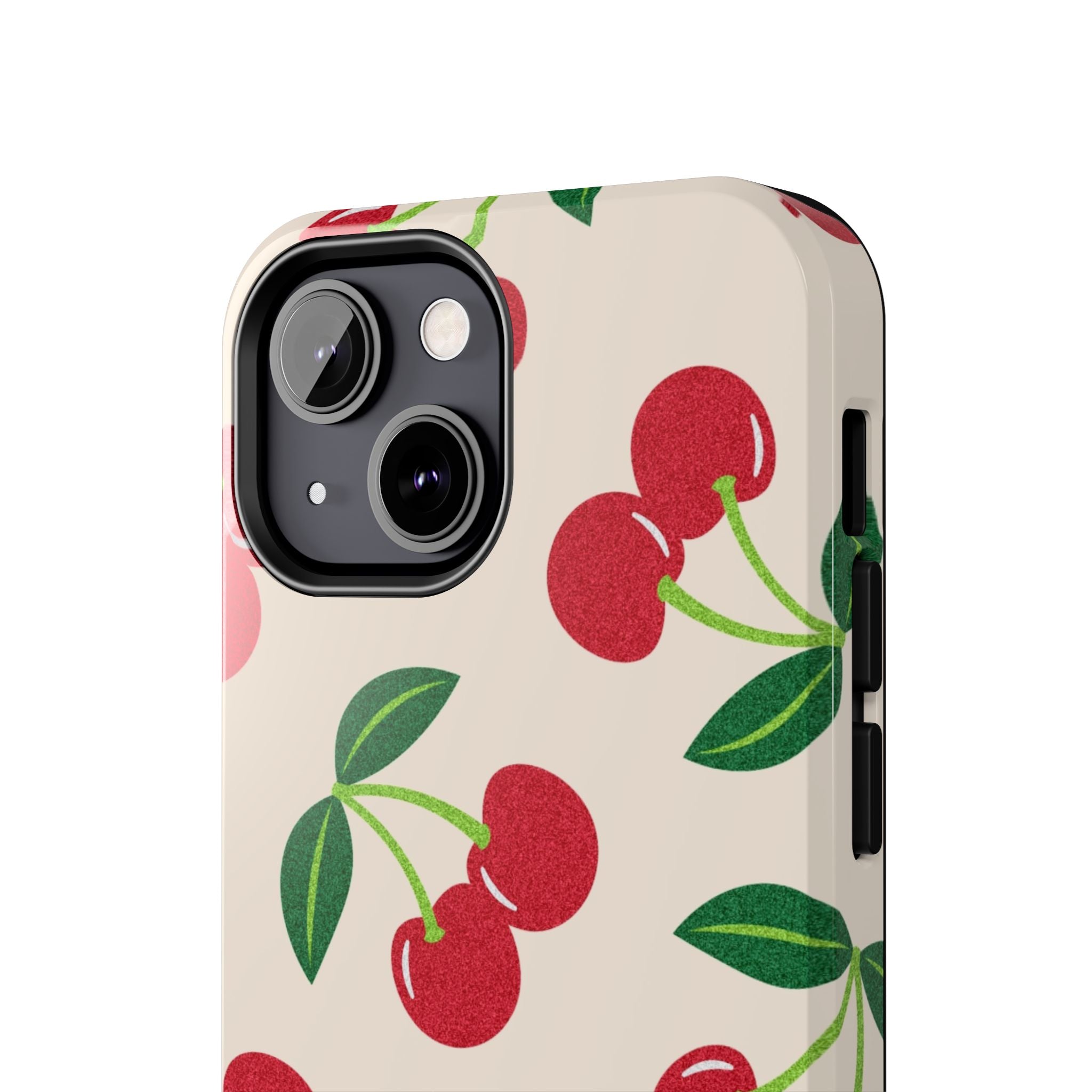 Cherry Pattern Tough Phone Case — Retro Red Cherries on Cream Protective Cover