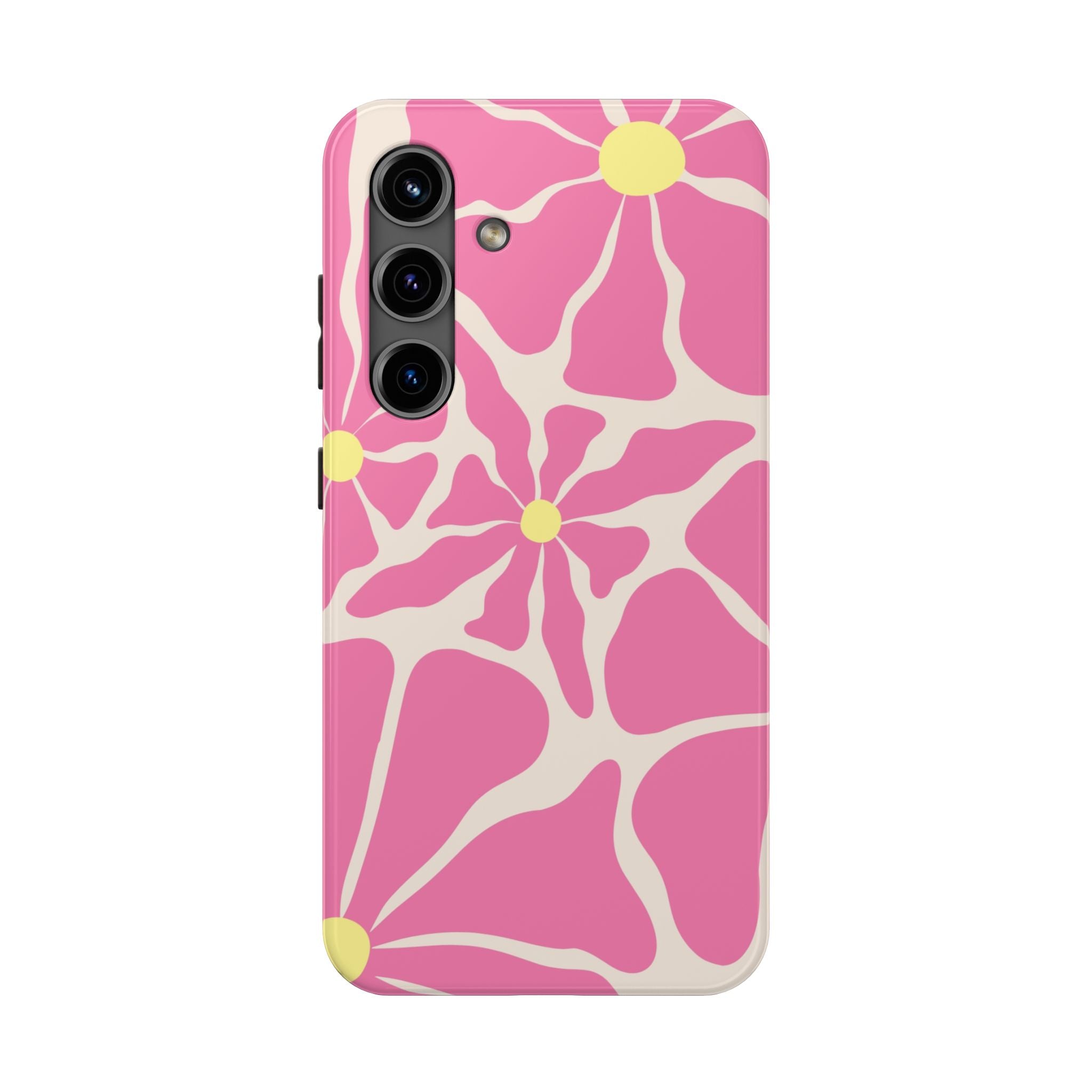 Pink Retro Floral Tough Phone Case — Durable Protective iPhone Cover
