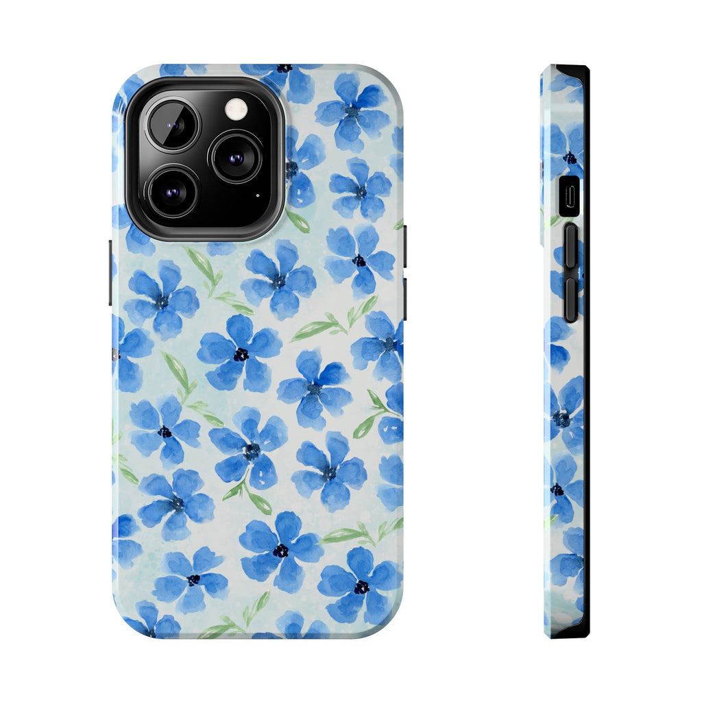 Blue Watercolor Floral Tough Phone Case — Durable Floral Phone Cover