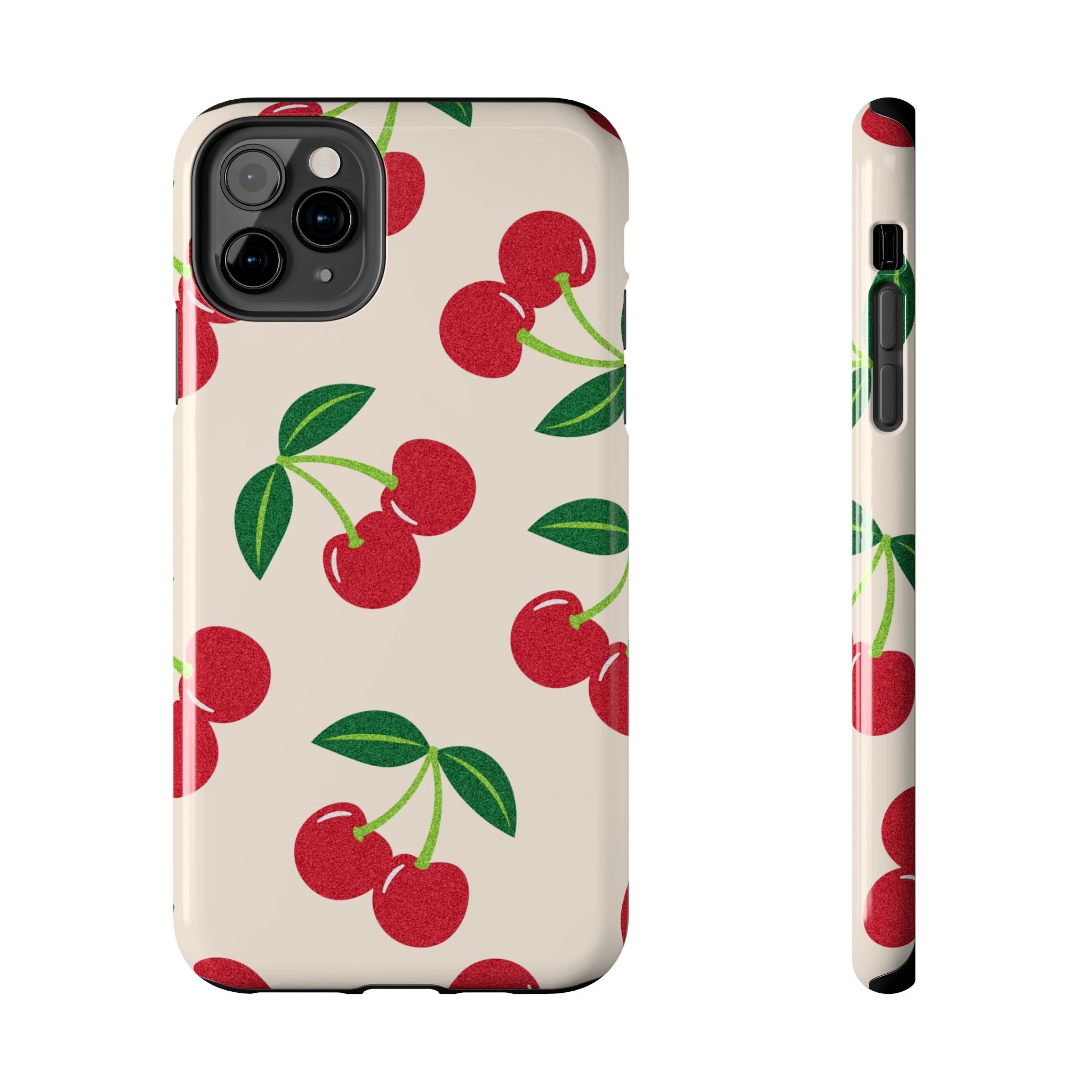 Cherry Pattern Tough Phone Case — Retro Red Cherries on Cream Protective Cover