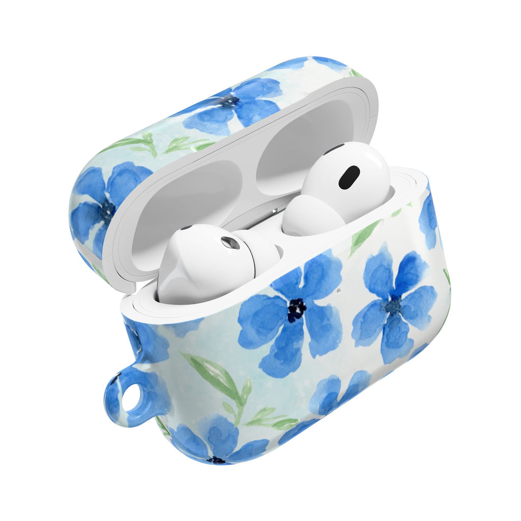 Blue Watercolor Floral AirPod Case — Protective Silicone Cover with Hand-Painted Flowers