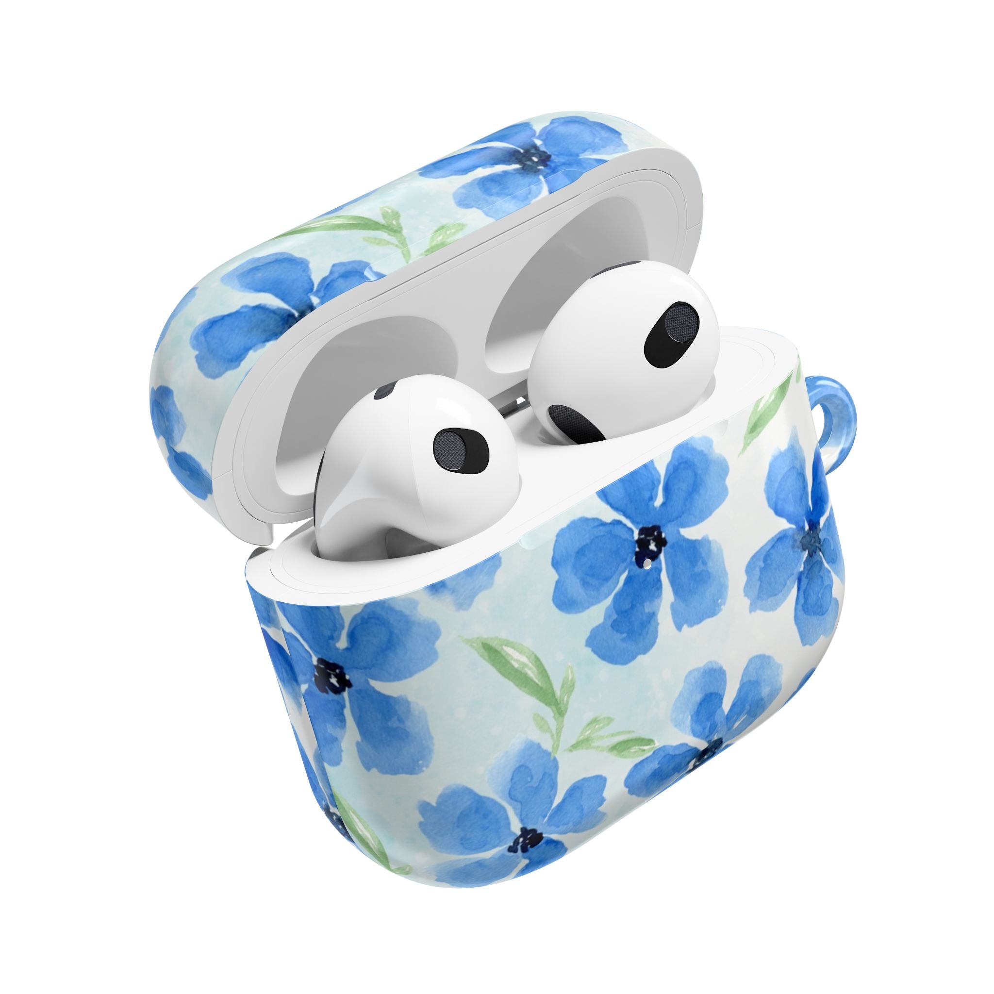 Blue Watercolor Floral AirPod Case — Protective Silicone Cover with Hand-Painted Flowers
