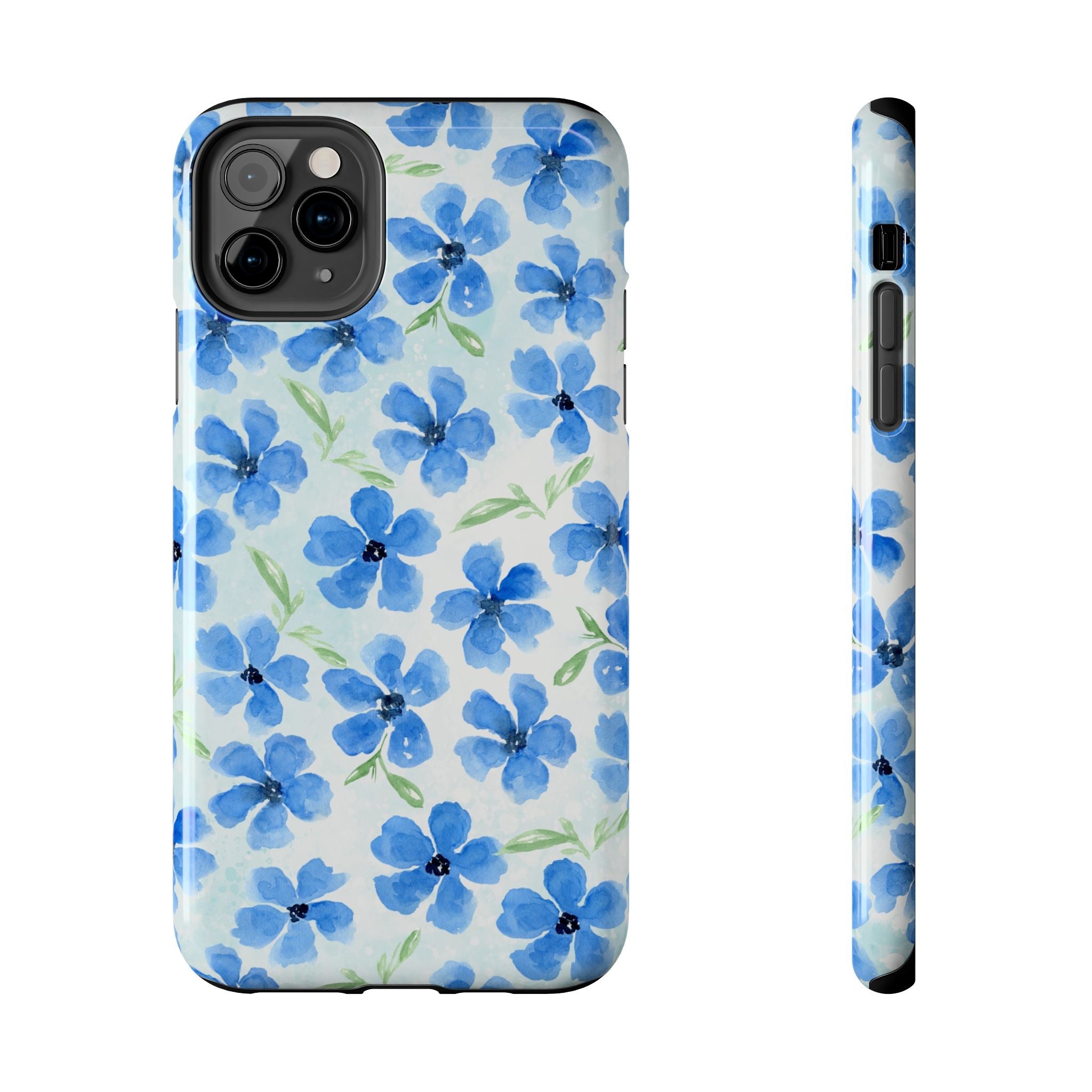 Blue Watercolor Floral Tough Phone Case — Durable Floral Phone Cover