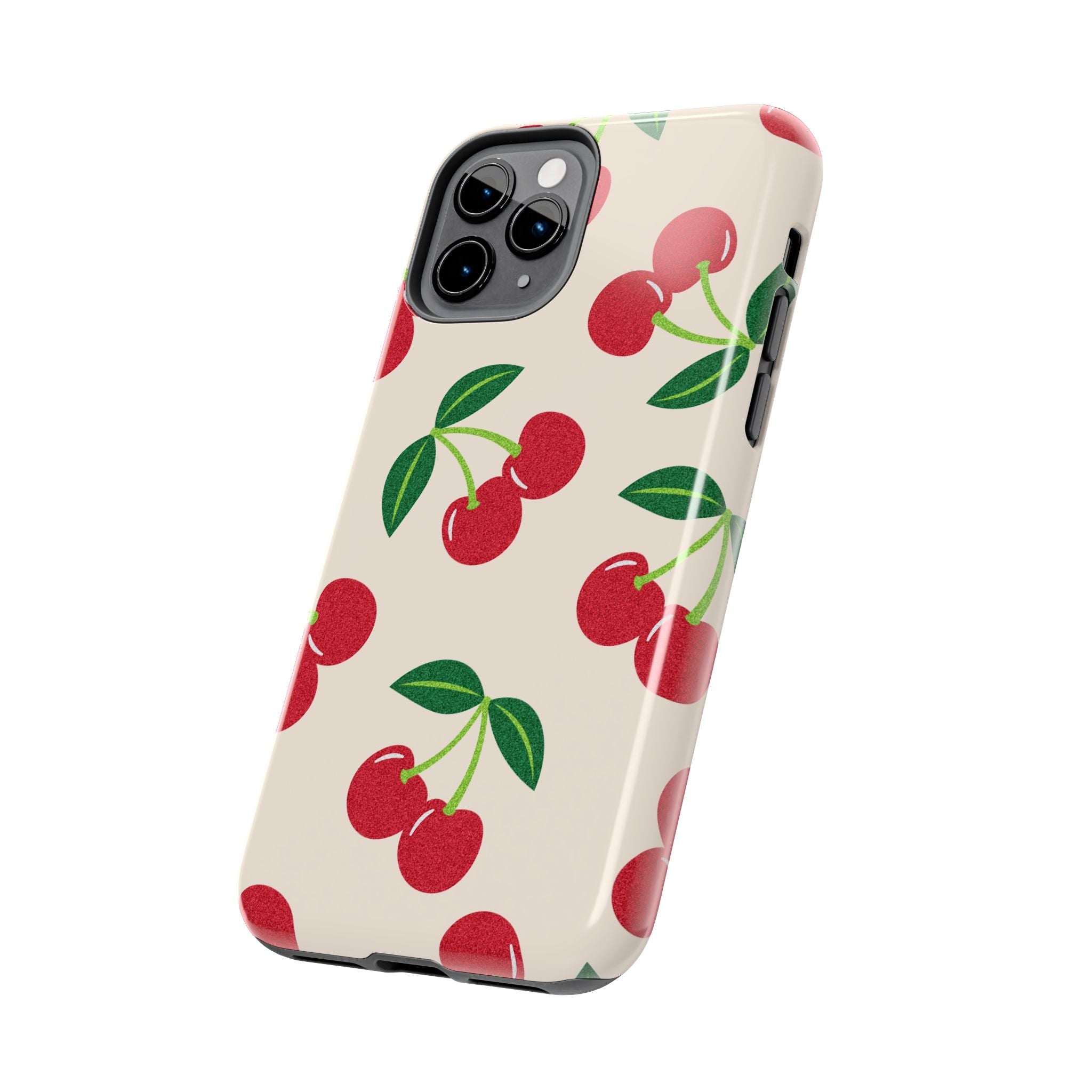 Cherry Pattern Tough Phone Case — Retro Red Cherries on Cream Protective Cover