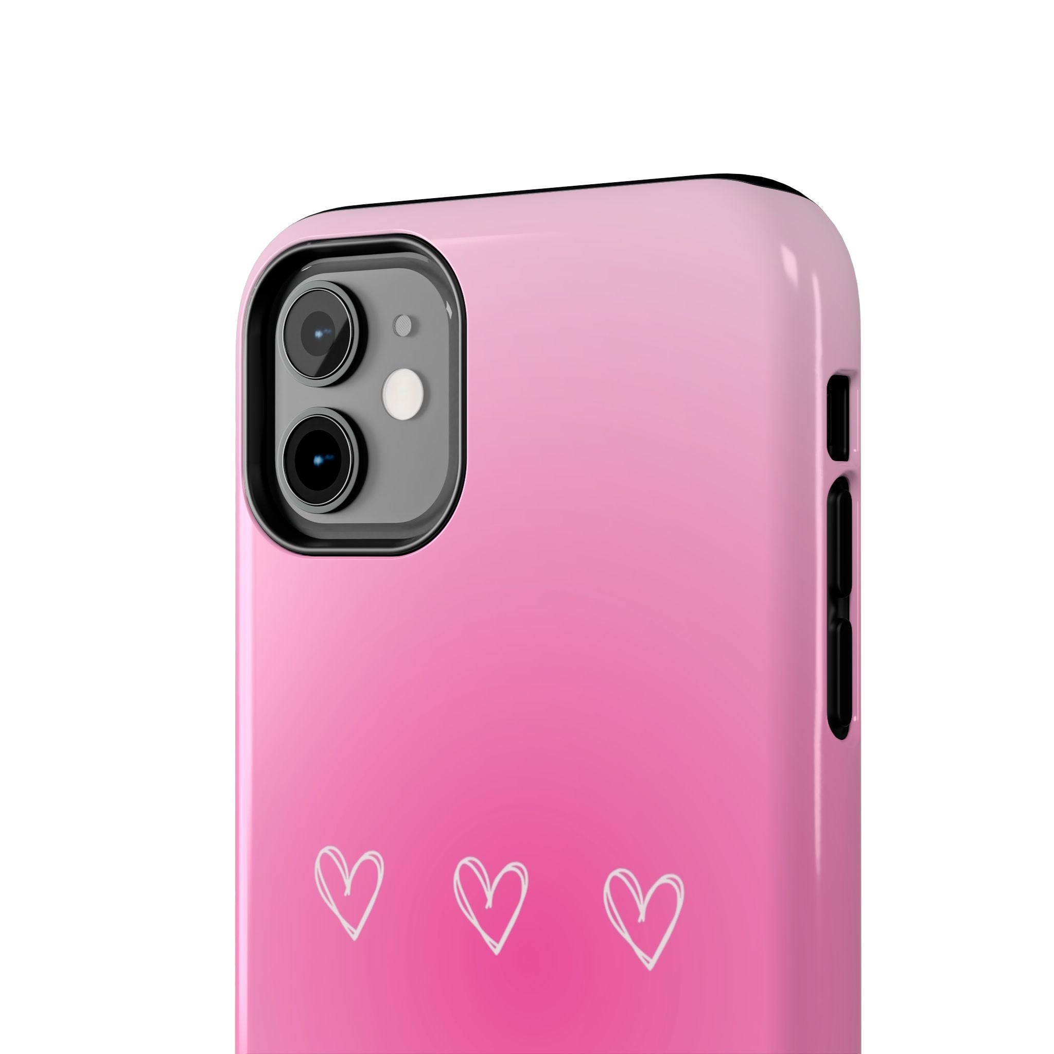 Pink Gradient Tough Phone Case with Three Hand-Drawn Hearts