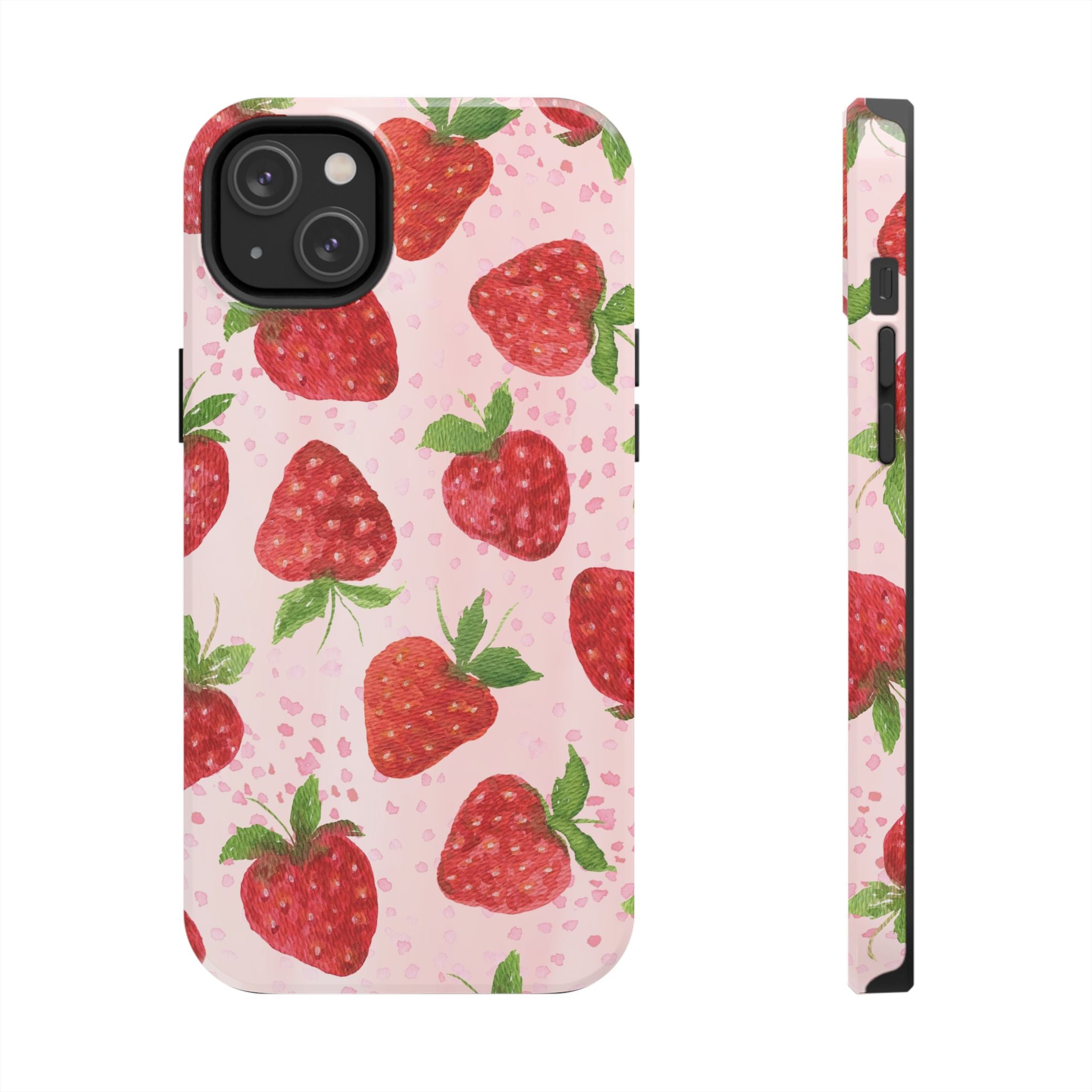 Strawberry Pattern Tough Phone Case — Pink Cute Fruit Protective Cover