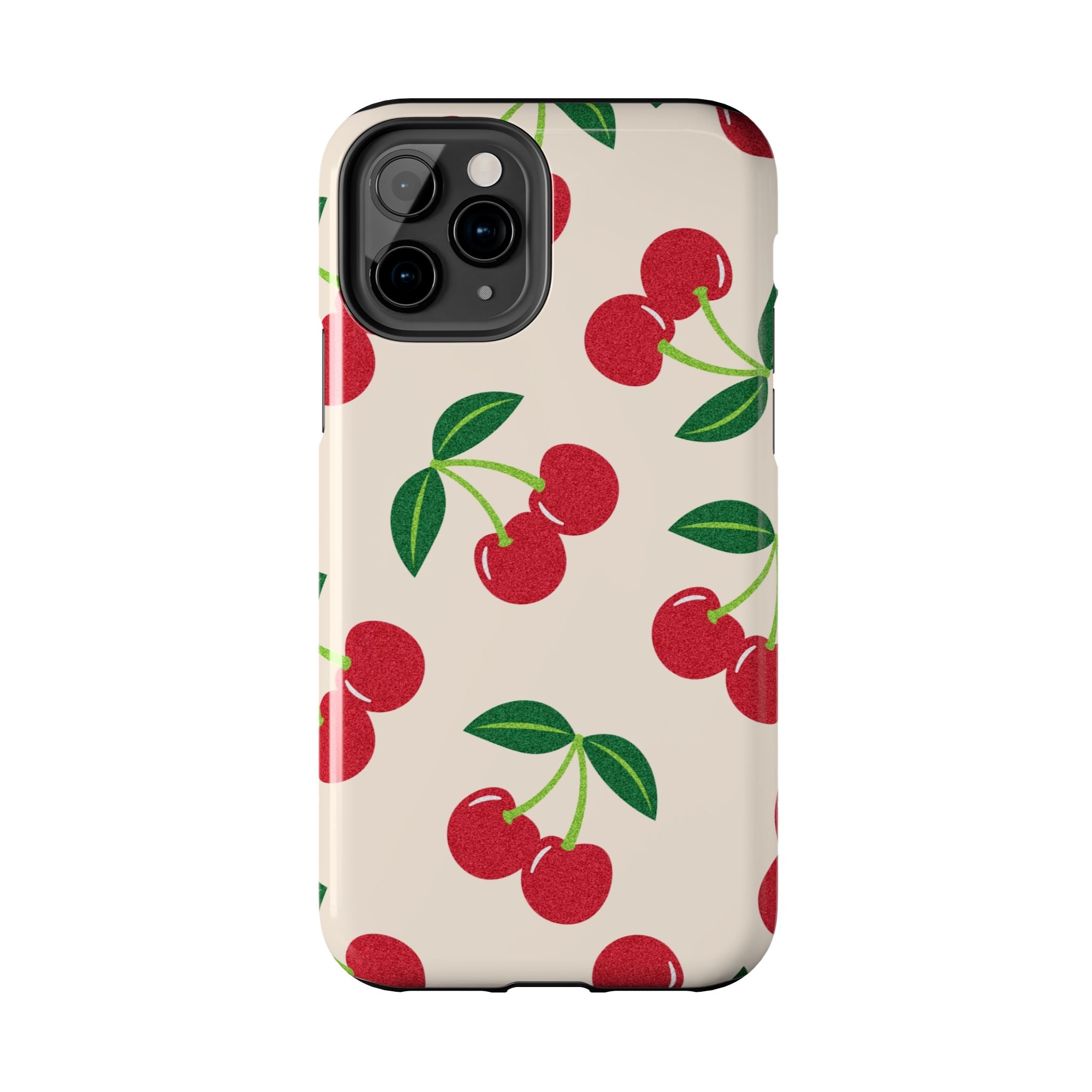 Cherry Pattern Tough Phone Case — Retro Red Cherries on Cream Protective Cover