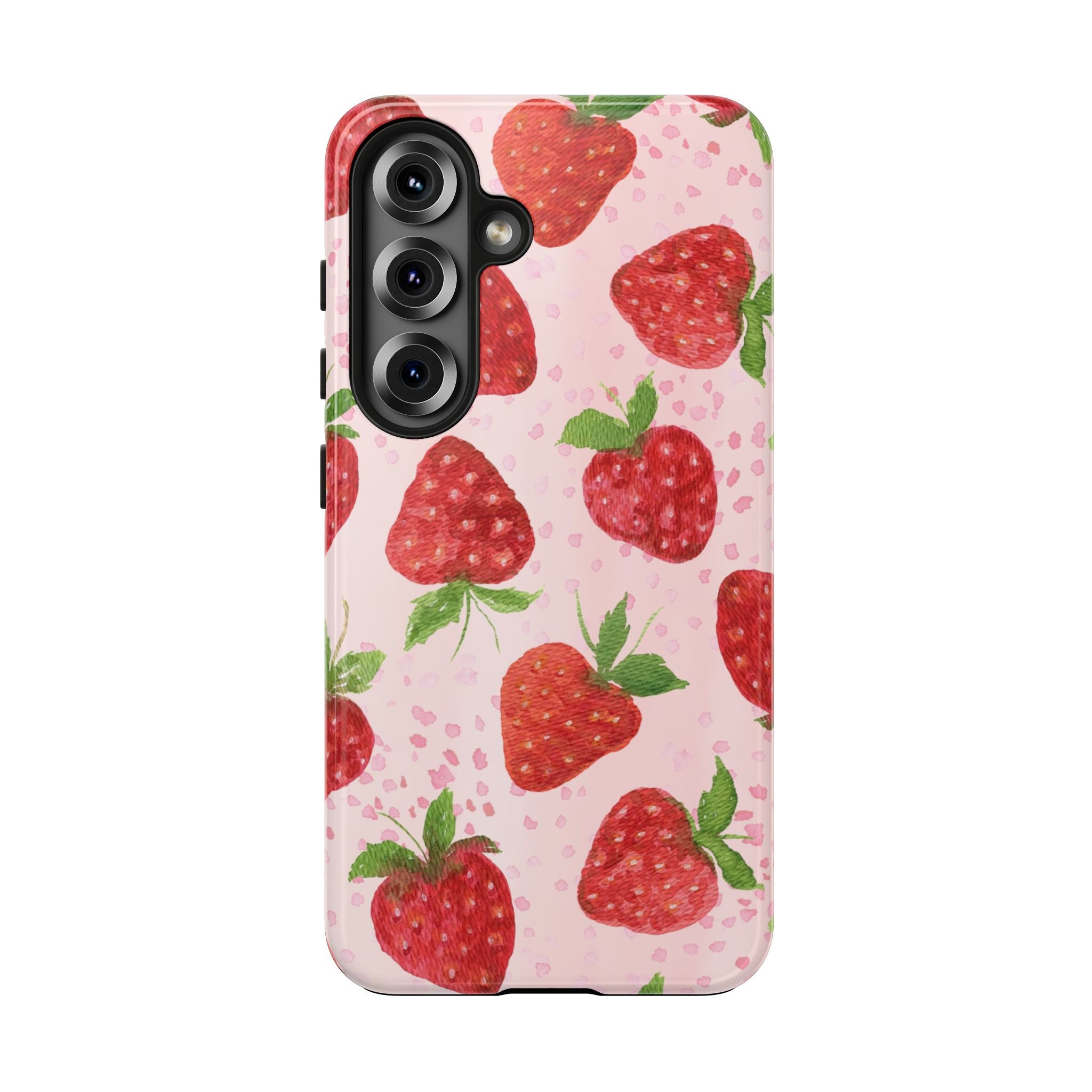 Strawberry Pattern Tough Phone Case — Pink Cute Fruit Protective Cover
