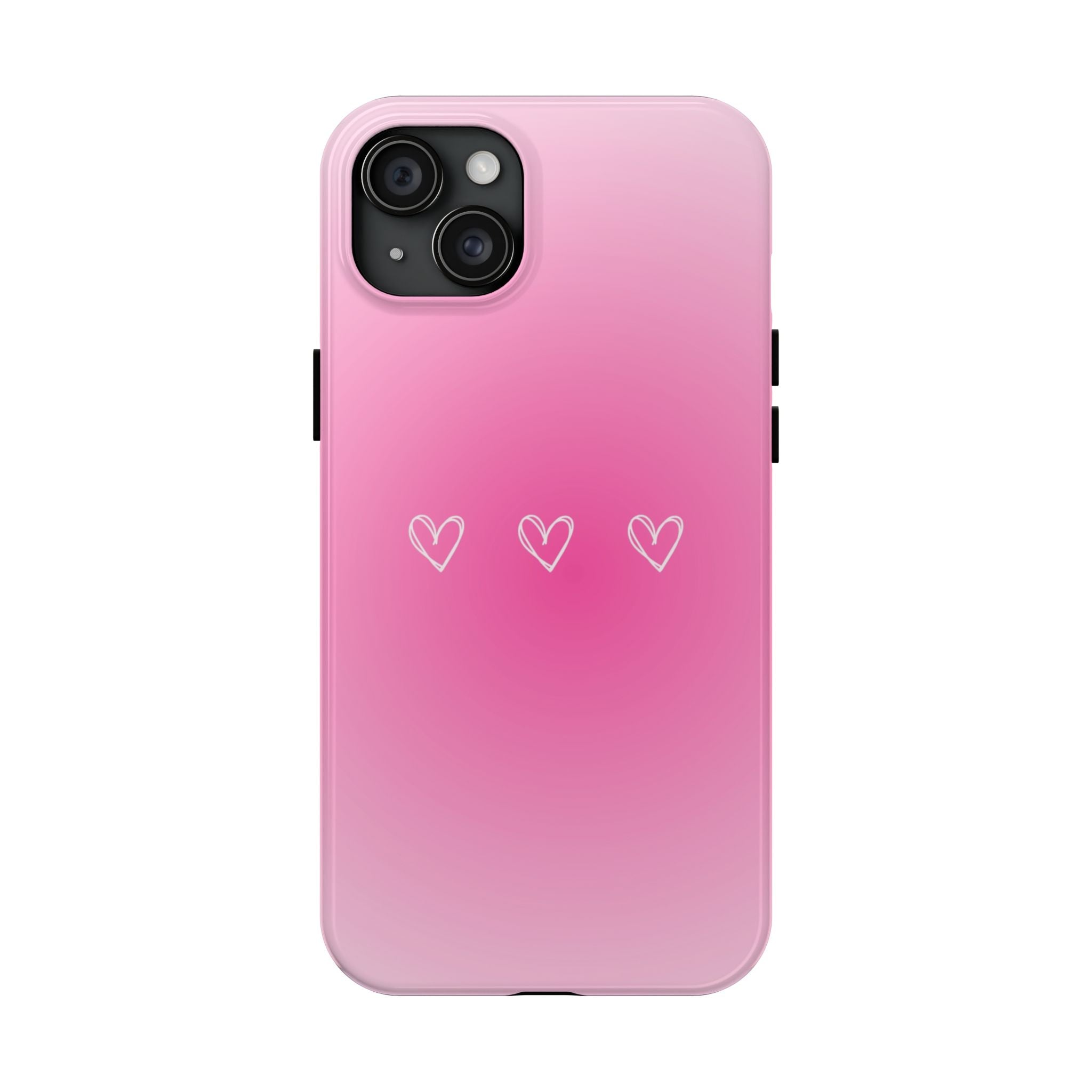 Pink Gradient Tough Phone Case with Three Hand-Drawn Hearts