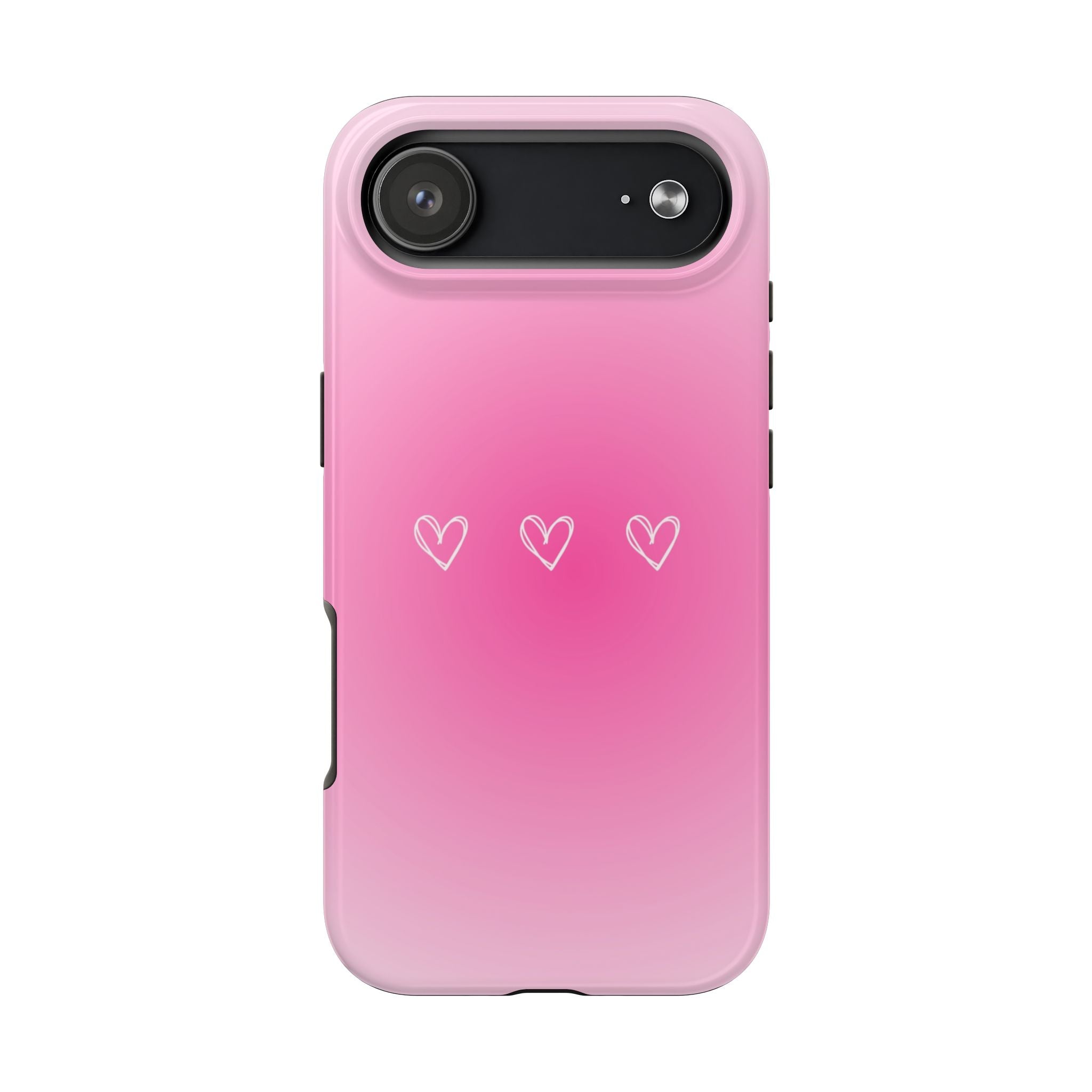 Pink Gradient Tough Phone Case with Three Hand-Drawn Hearts