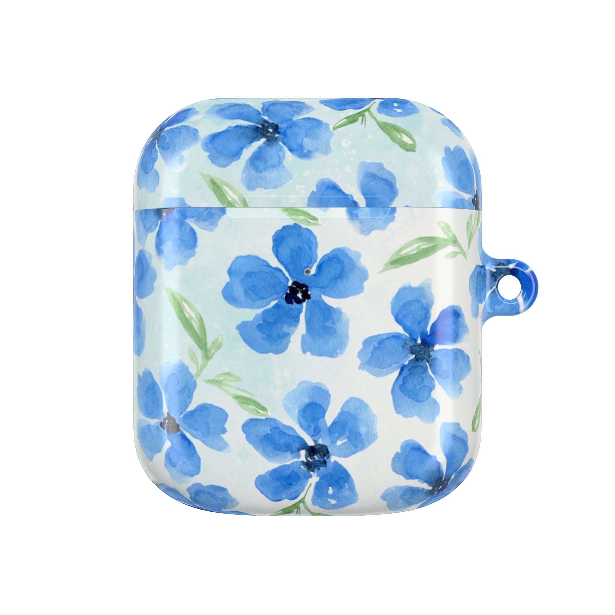 Blue Watercolor Floral AirPod Case — Protective Silicone Cover with Hand-Painted Flowers