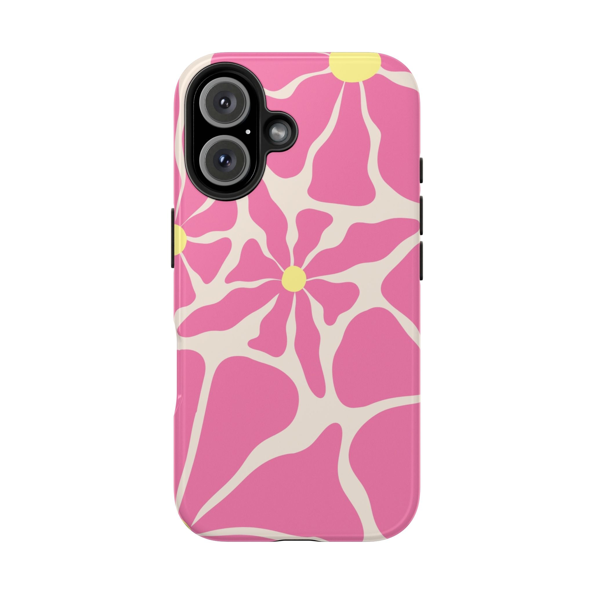 Pink Retro Floral Tough Phone Case — Durable Protective iPhone Cover