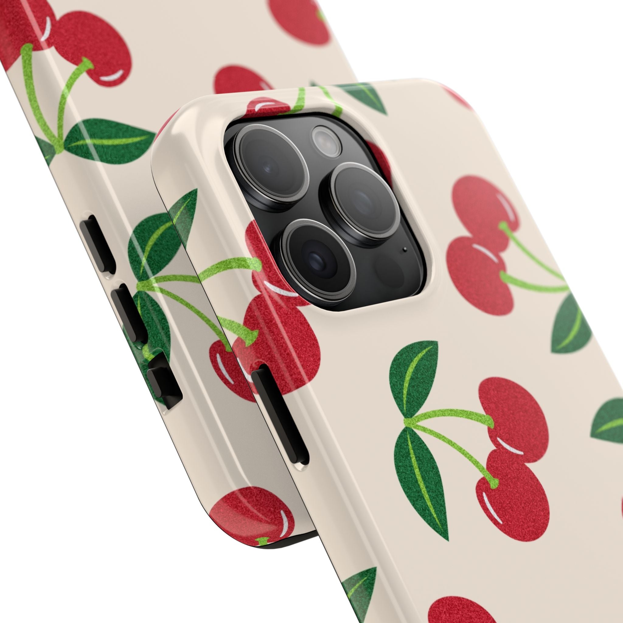 Cherry Pattern Tough Phone Case — Retro Red Cherries on Cream Protective Cover