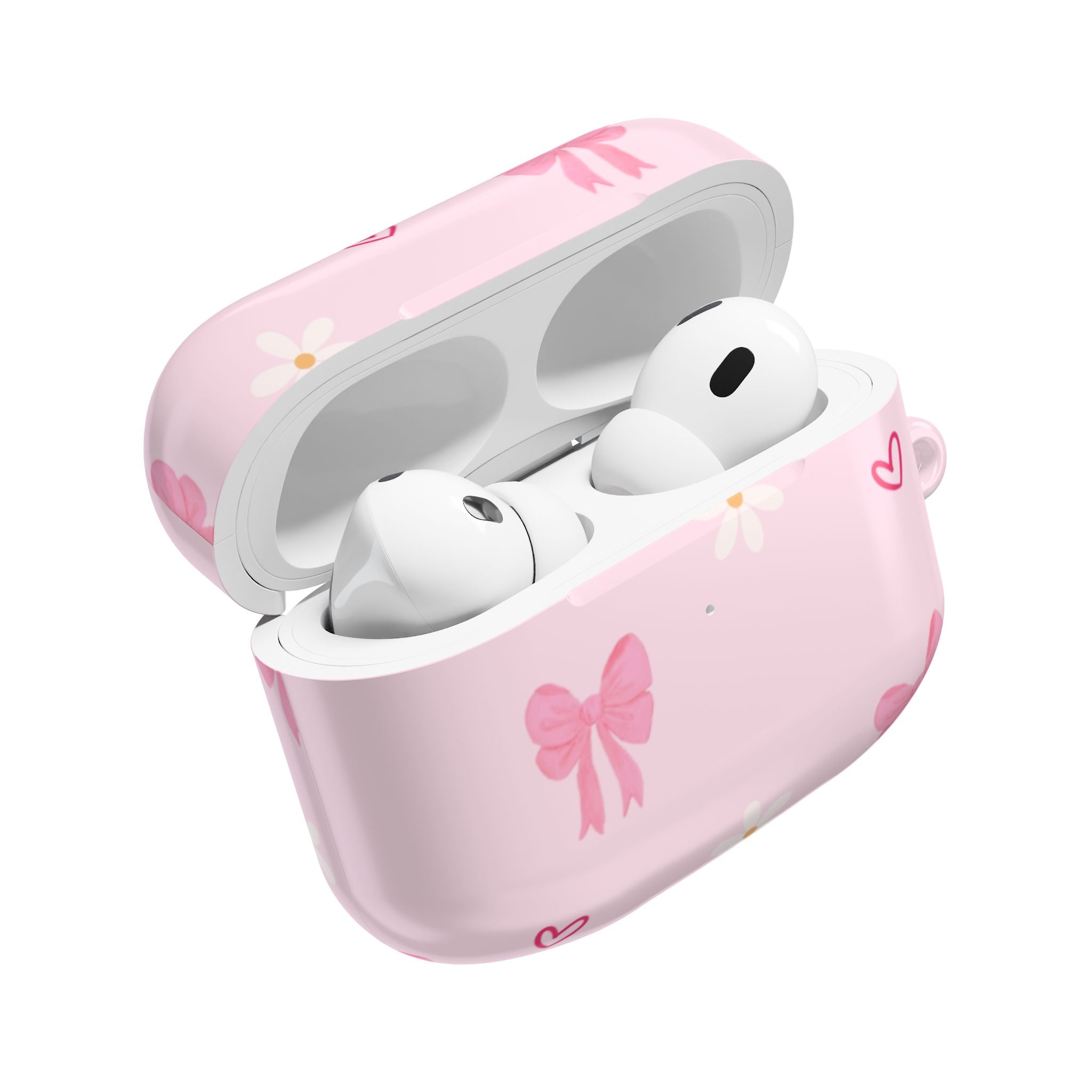 Pink Bow AirPod Case – Cute Floral Hearts Silicone Cover