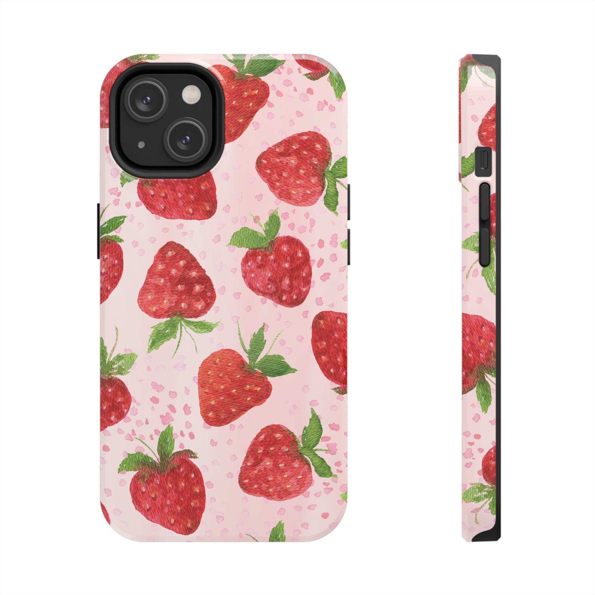 Strawberry Pattern Tough Phone Case — Pink Cute Fruit Protective Cover
