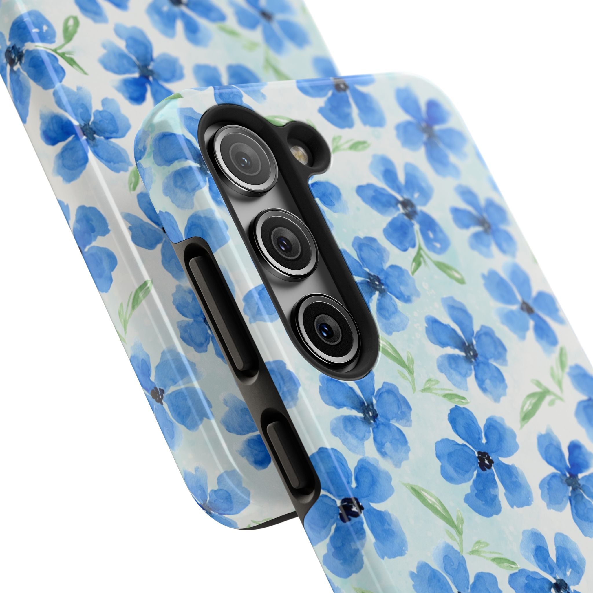 Blue Watercolor Floral Tough Phone Case — Durable Floral Phone Cover