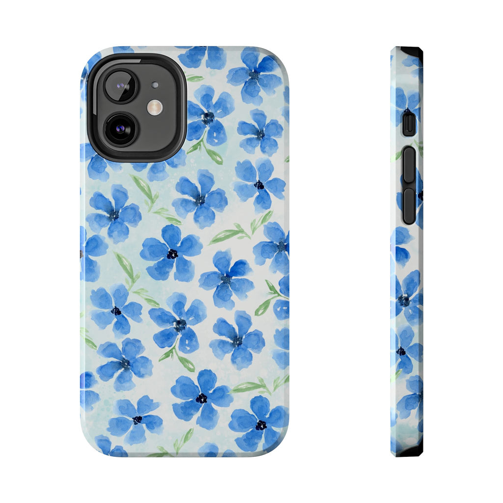 Blue Watercolor Floral Tough Phone Case — Durable Floral Phone Cover