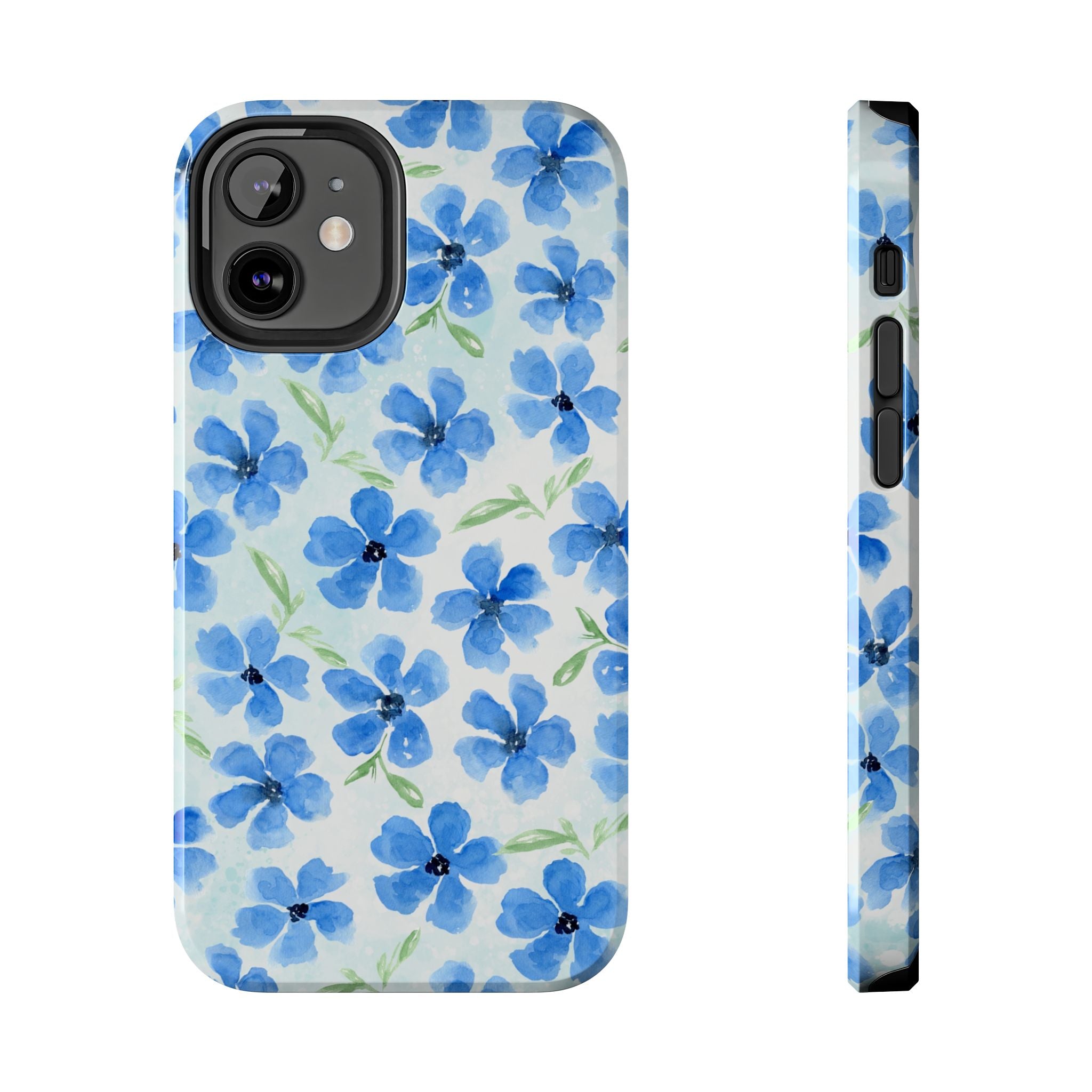 Blue Watercolor Floral Tough Phone Case — Durable Floral Phone Cover