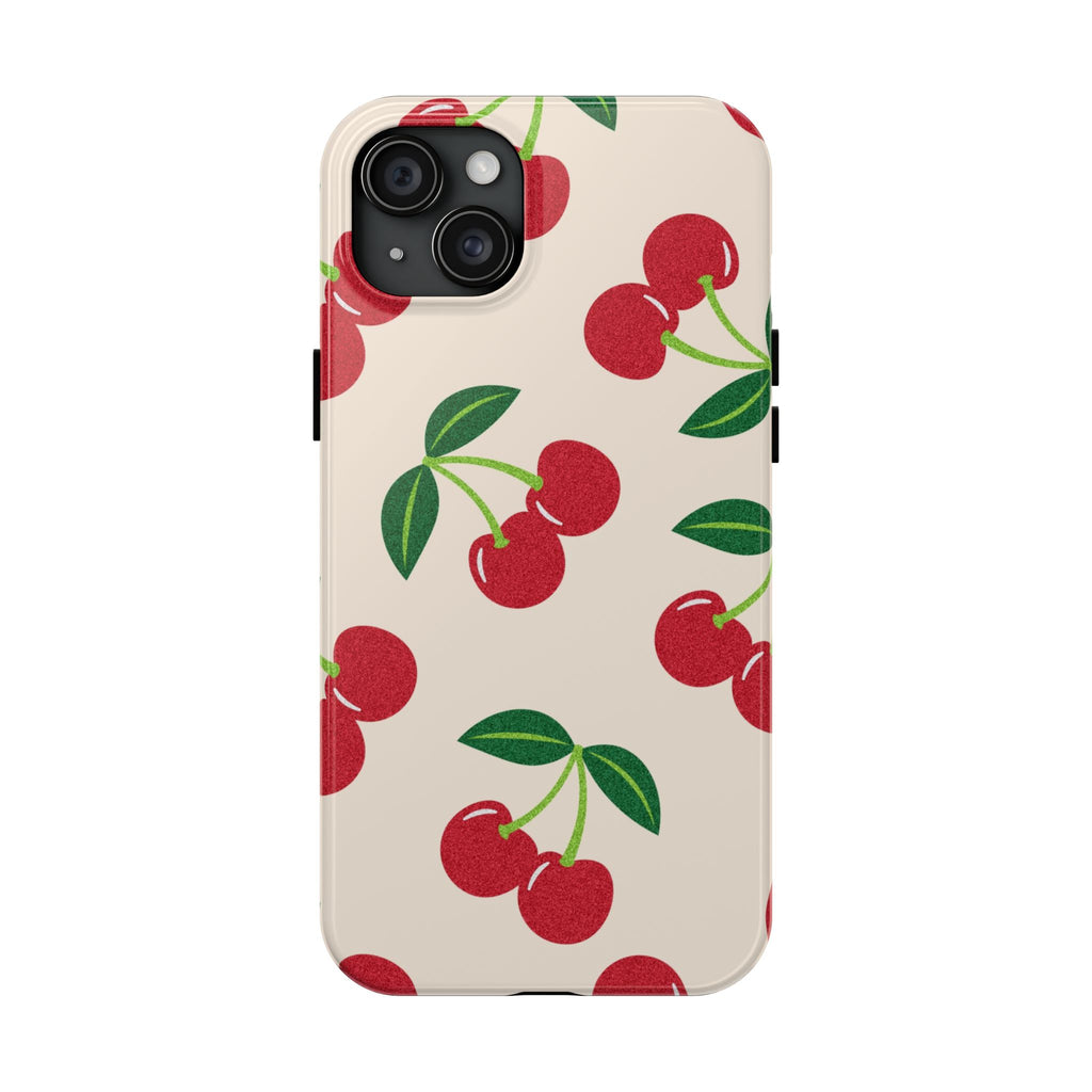 Cherry Pattern Tough Phone Case — Retro Red Cherries on Cream Protective Cover