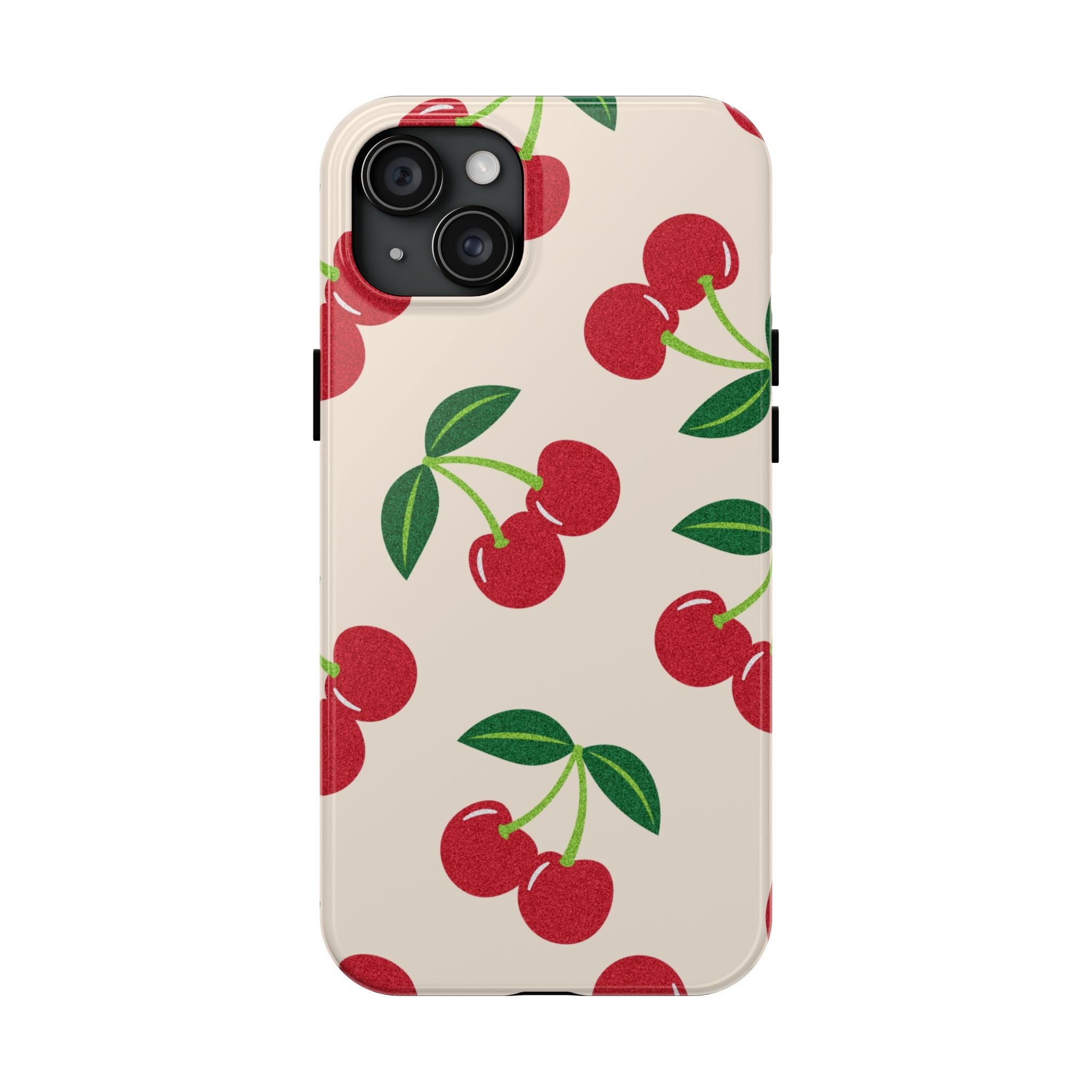 Cherry Pattern Tough Phone Case — Retro Red Cherries on Cream Protective Cover