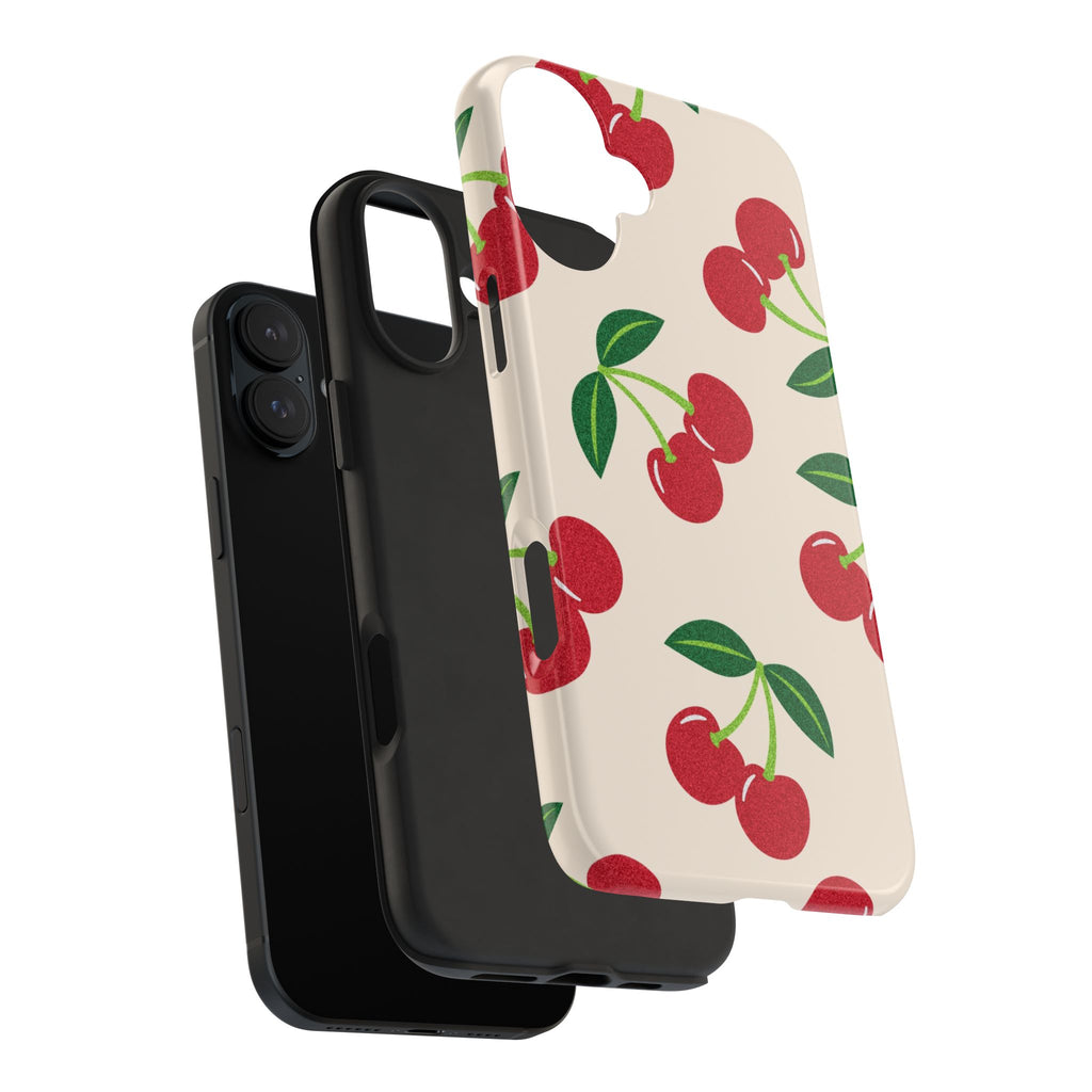 Cherry Pattern Tough Phone Case — Retro Red Cherries on Cream Protective Cover