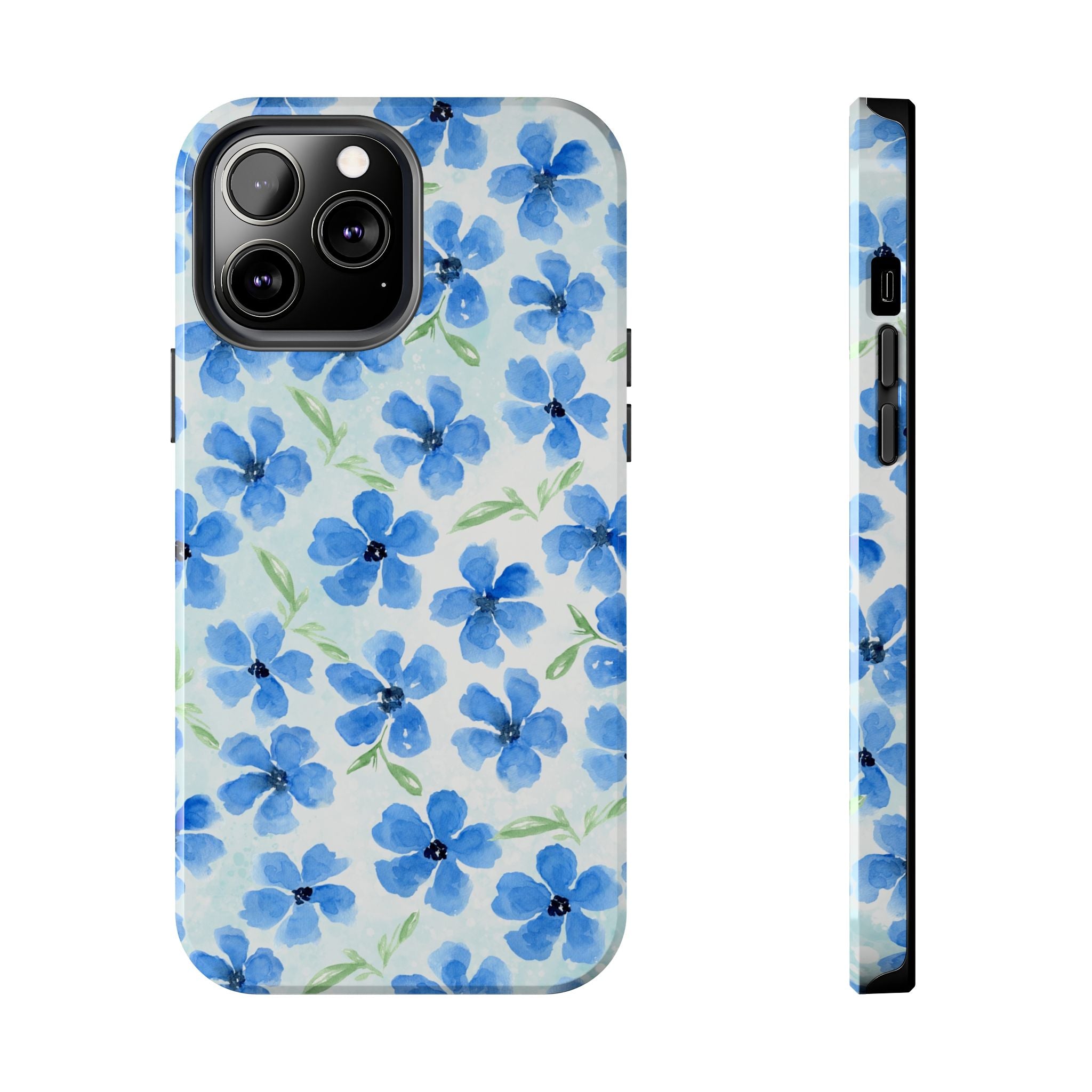 Blue Watercolor Floral Tough Phone Case — Durable Floral Phone Cover