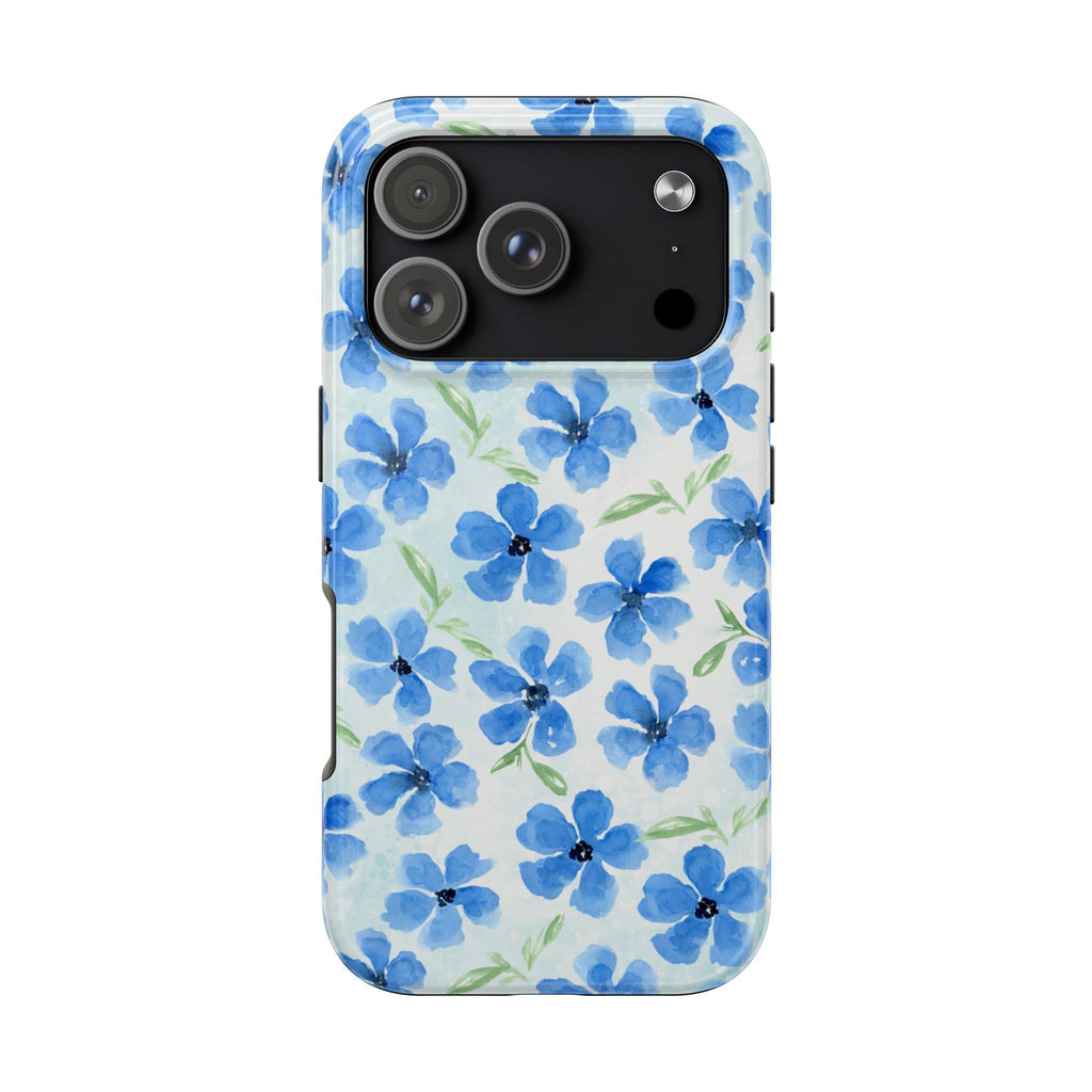 Blue Watercolor Floral Tough Phone Case — Durable Floral Phone Cover