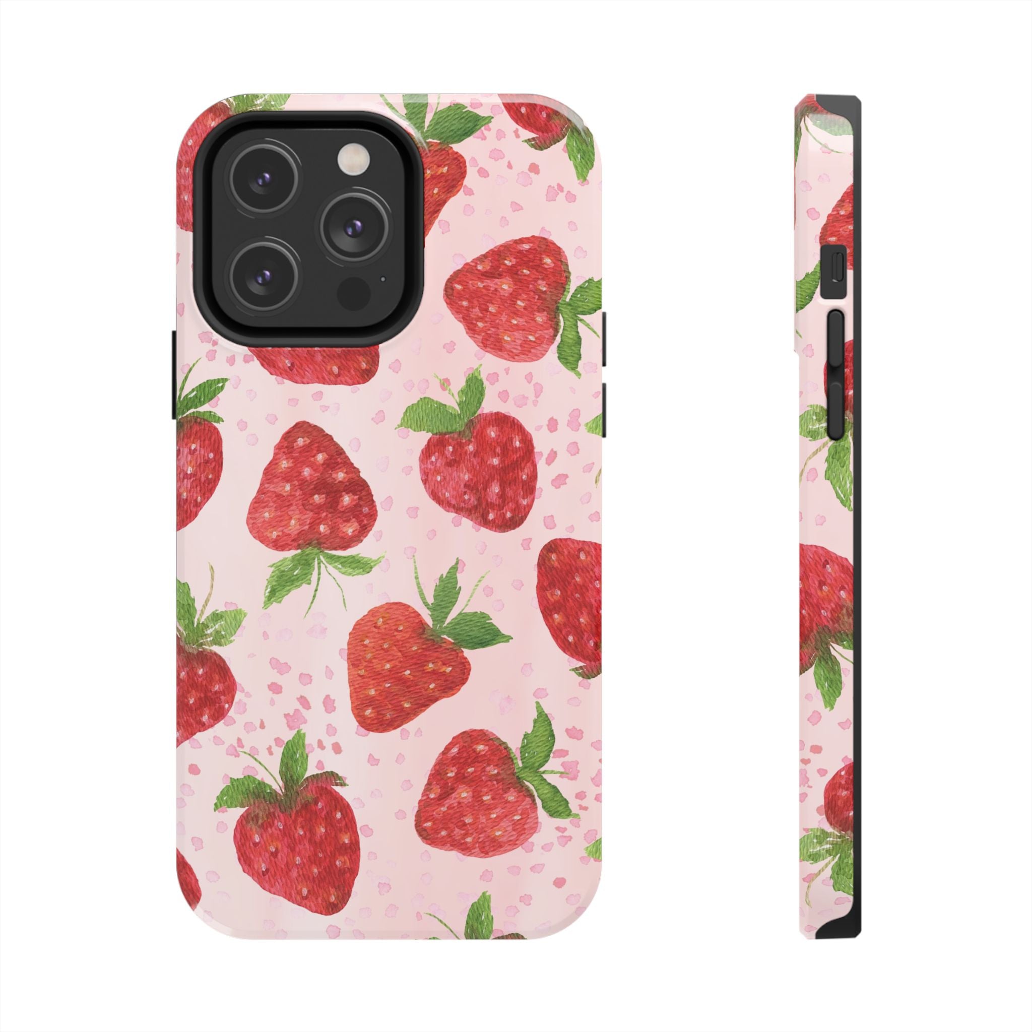 Strawberry Pattern Tough Phone Case — Pink Cute Fruit Protective Cover