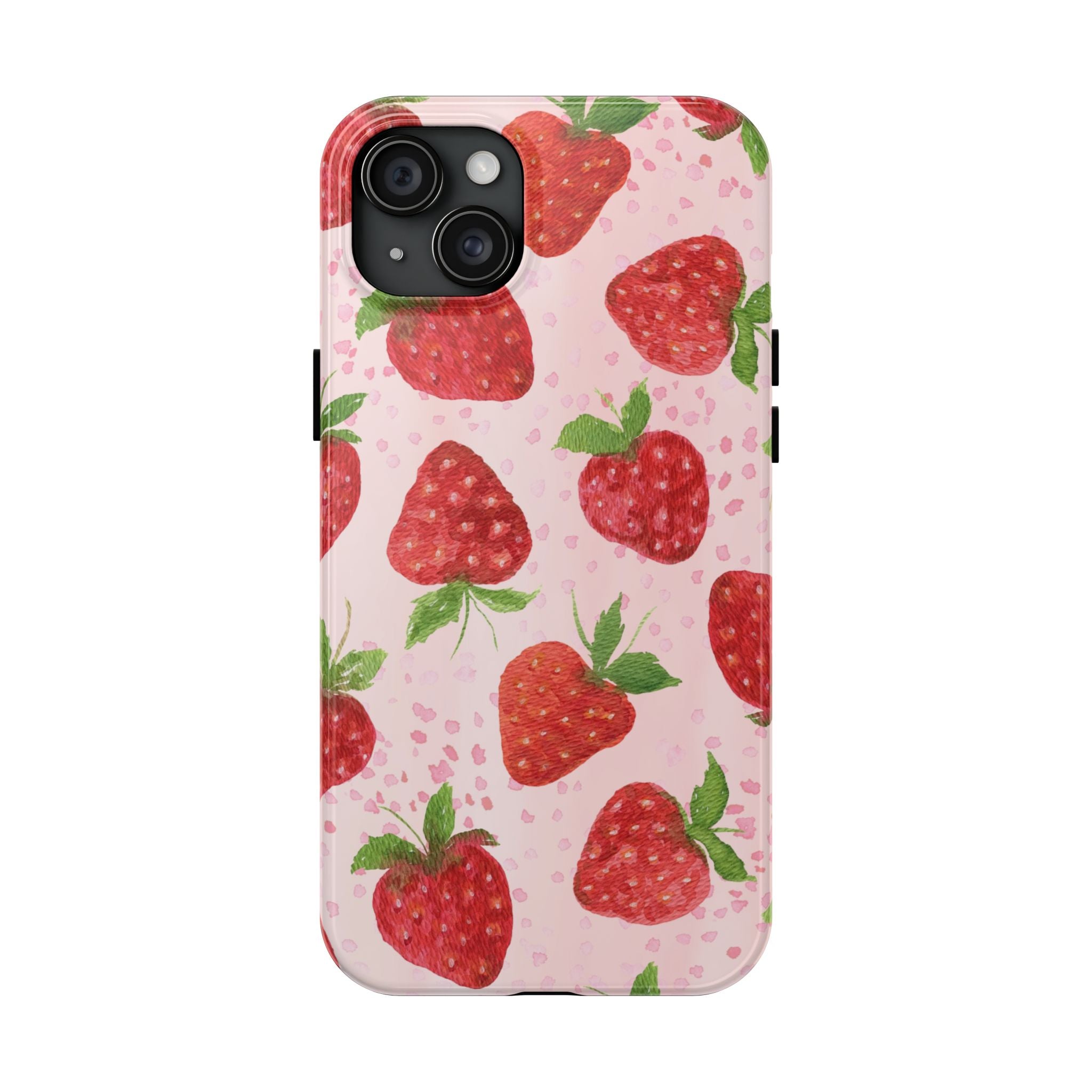 Strawberry Pattern Tough Phone Case — Pink Cute Fruit Protective Cover