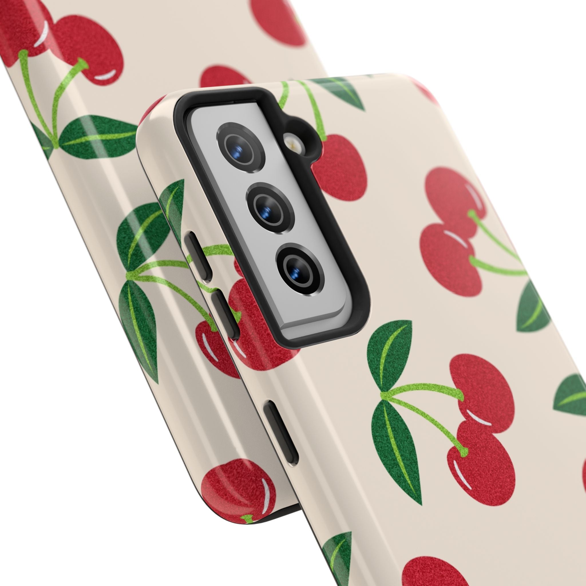 Cherry Pattern Tough Phone Case — Retro Red Cherries on Cream Protective Cover