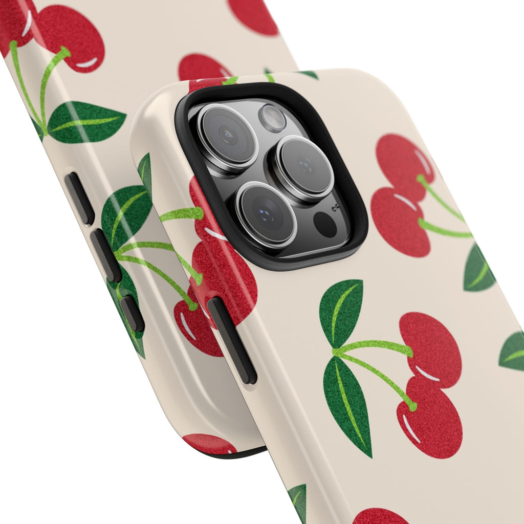 Cherry Pattern Tough Phone Case — Retro Red Cherries on Cream Protective Cover