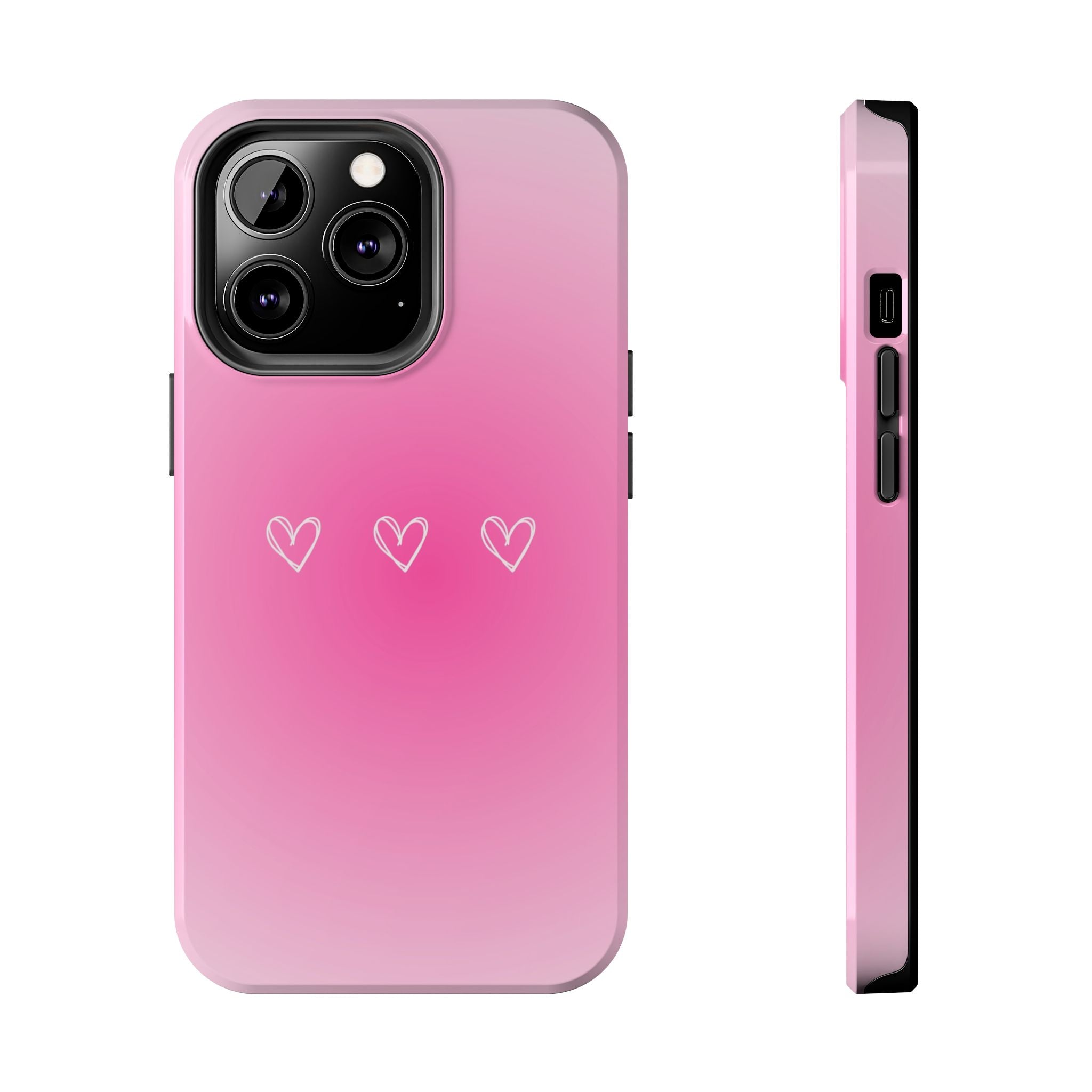 Pink Gradient Tough Phone Case with Three Hand-Drawn Hearts