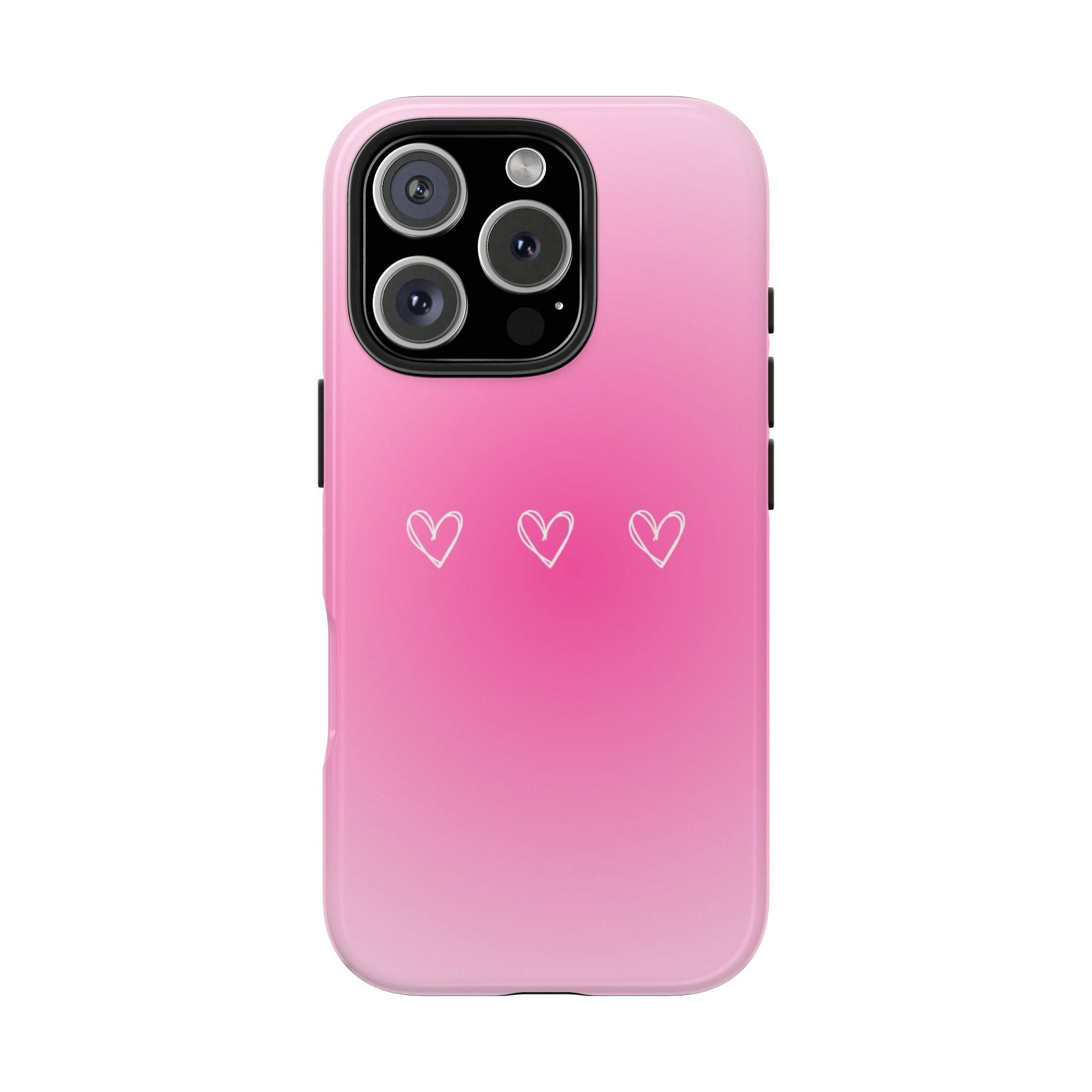 Pink Gradient Tough Phone Case with Three Hand-Drawn Hearts