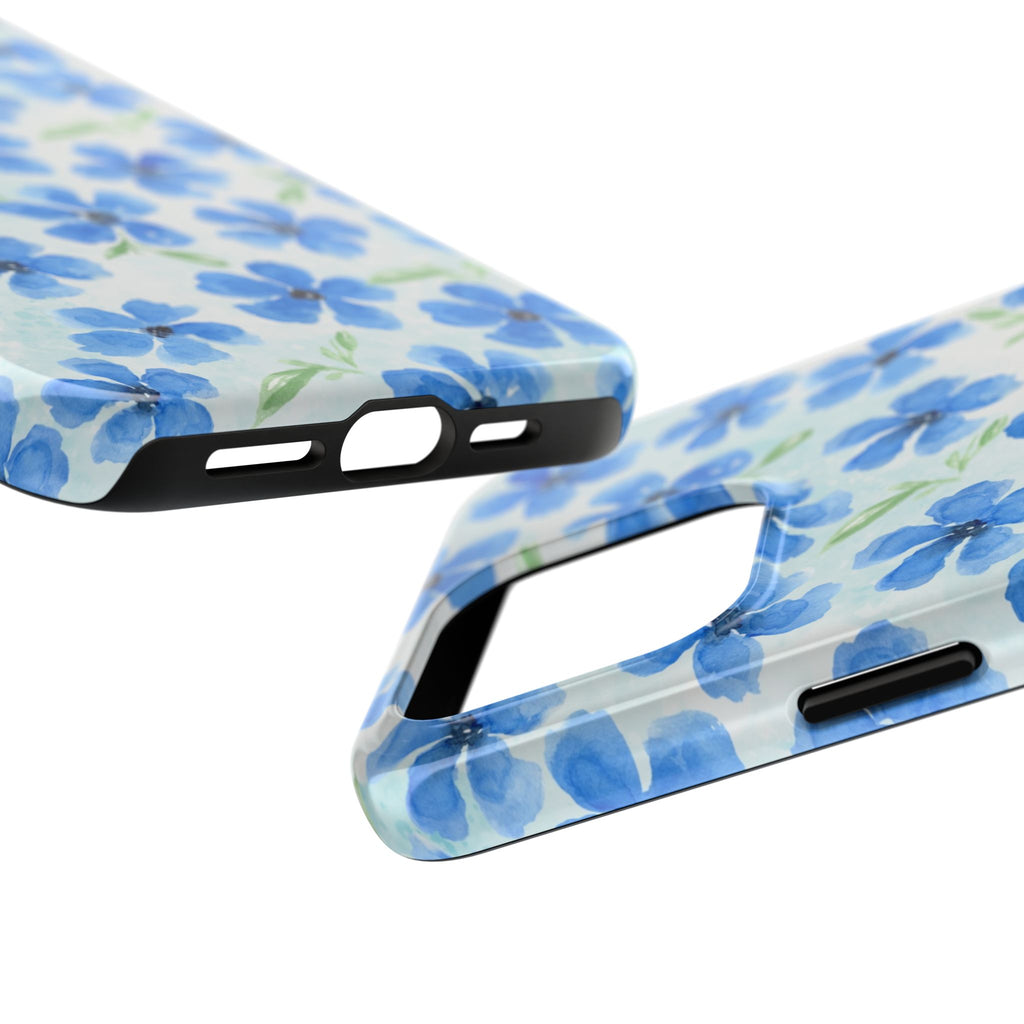 Blue Watercolor Floral Tough Phone Case — Durable Floral Phone Cover