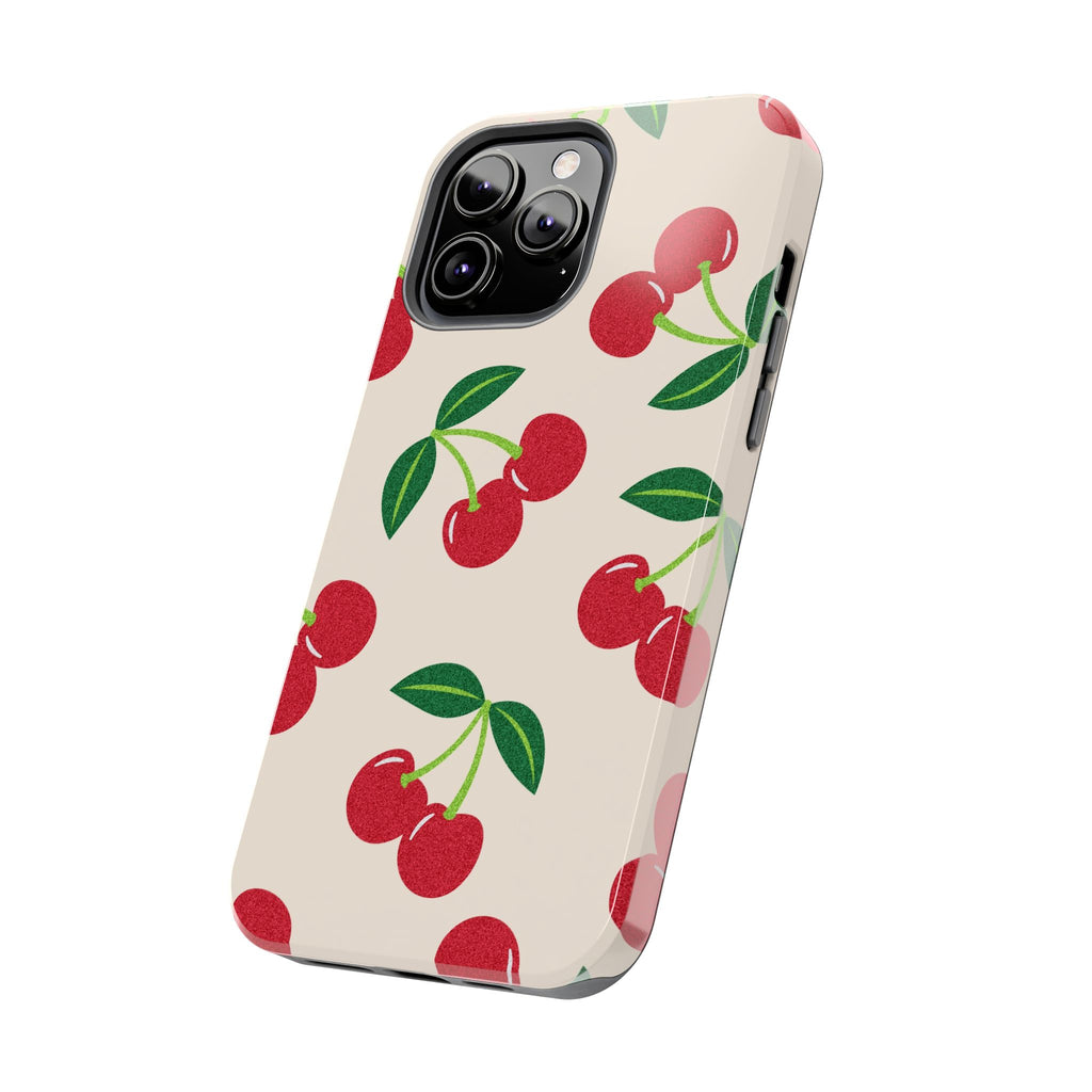 Cherry Pattern Tough Phone Case — Retro Red Cherries on Cream Protective Cover