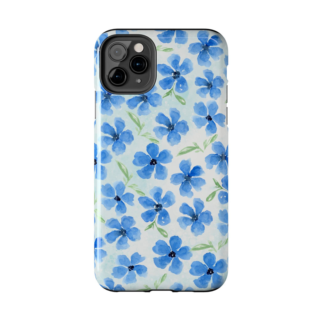 Blue Watercolor Floral Tough Phone Case — Durable Floral Phone Cover