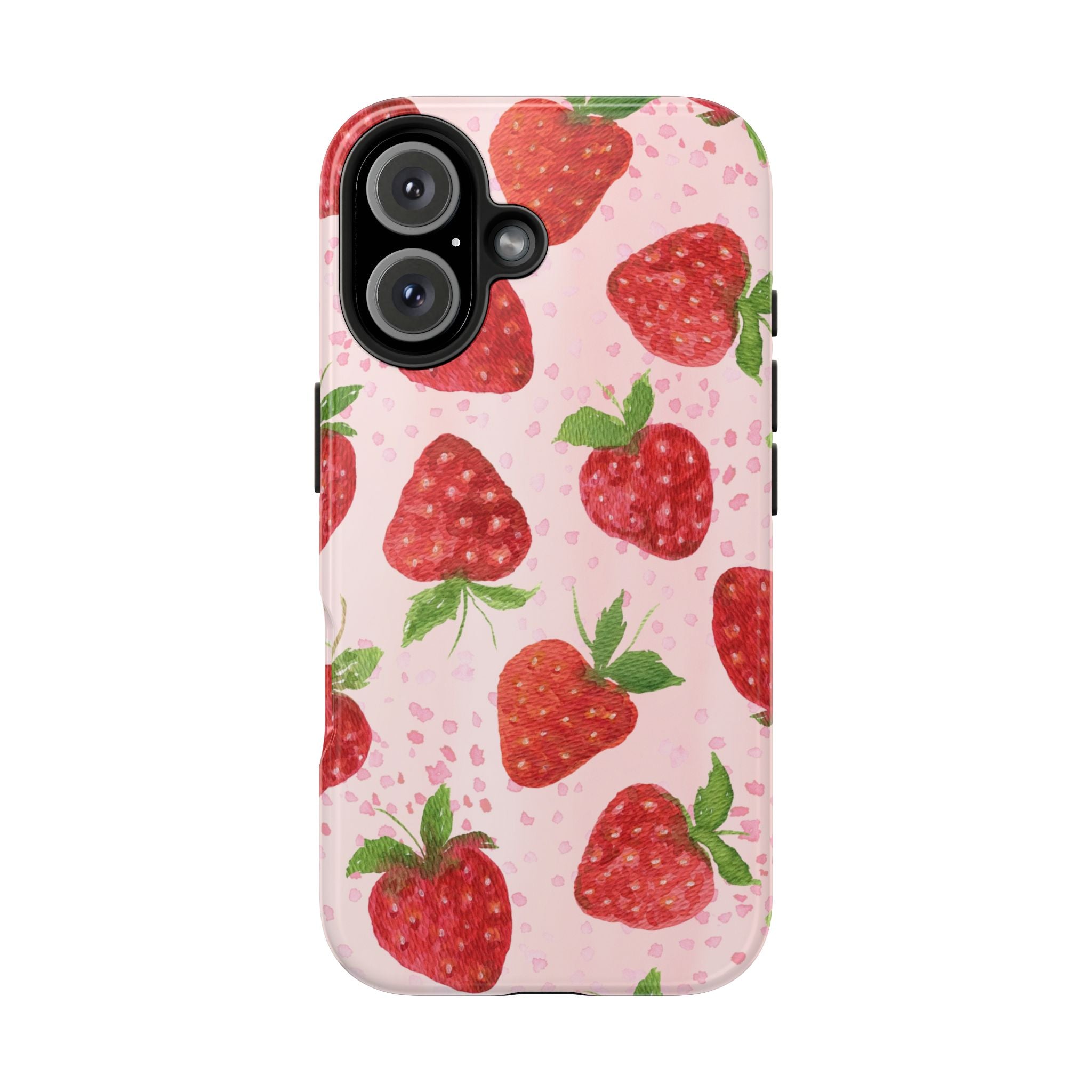 Strawberry Pattern Tough Phone Case — Pink Cute Fruit Protective Cover