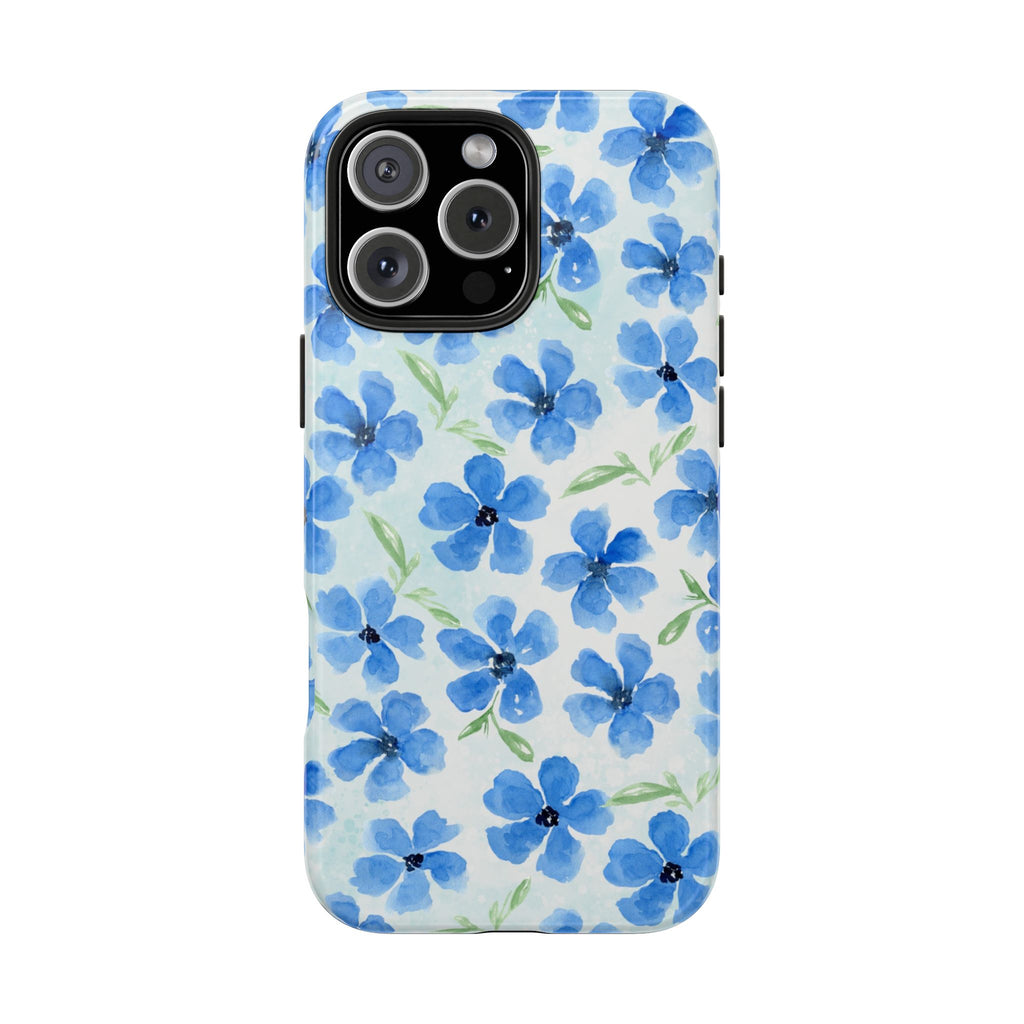 Blue Watercolor Floral Tough Phone Case — Durable Floral Phone Cover