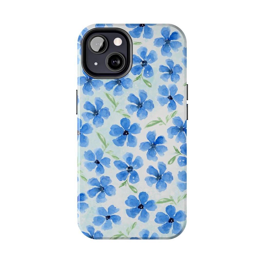 Blue Watercolor Floral Tough Phone Case — Durable Floral Phone Cover