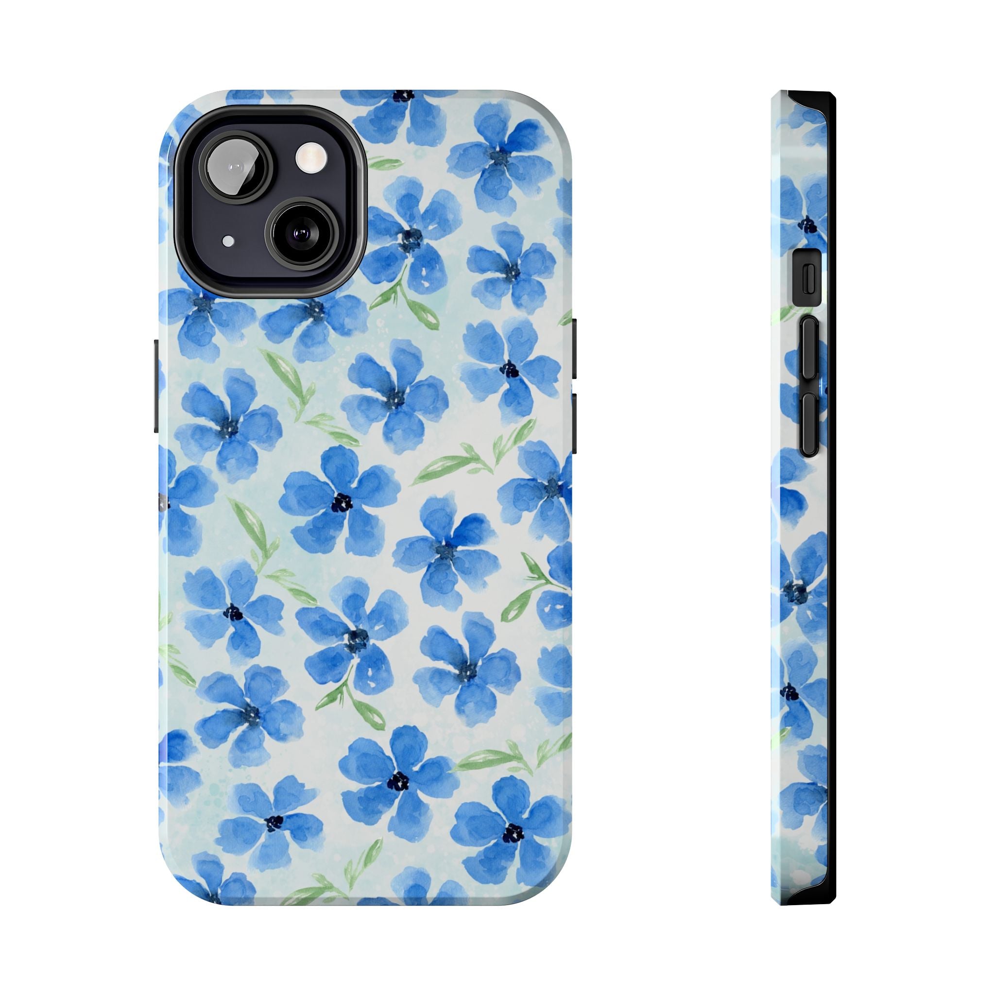 Blue Watercolor Floral Tough Phone Case — Durable Floral Phone Cover