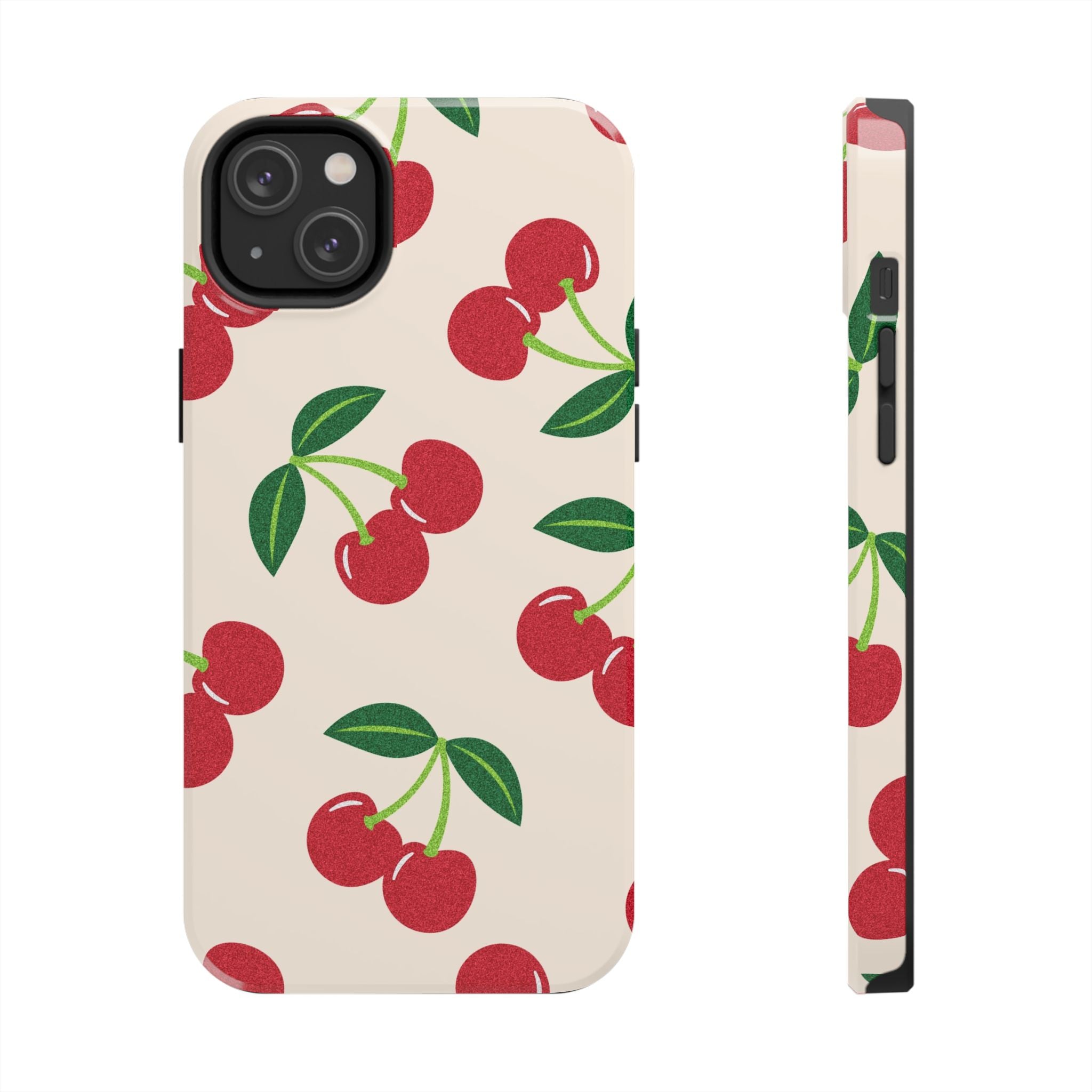 Cherry Pattern Tough Phone Case — Retro Red Cherries on Cream Protective Cover